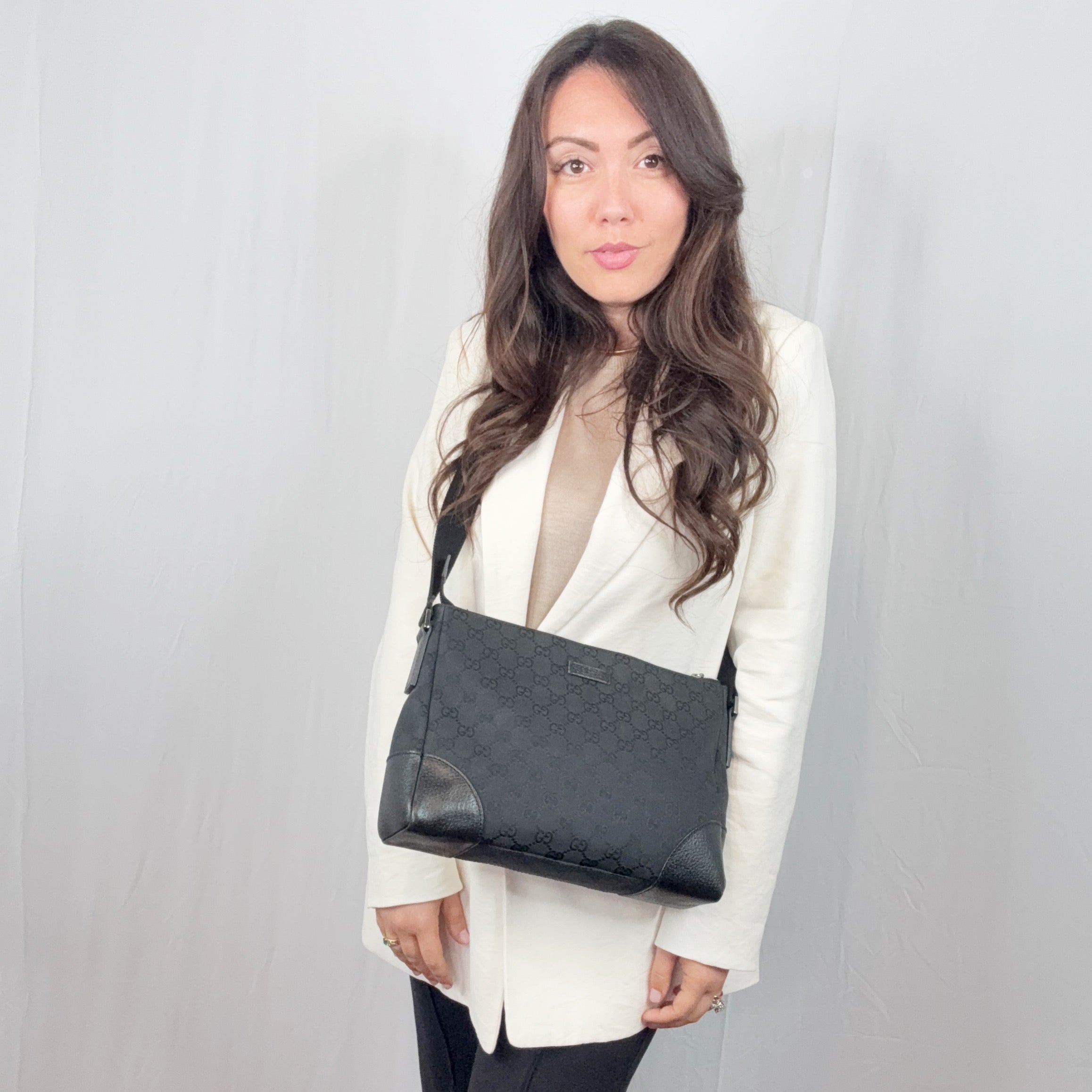 Gucci Black Monogram Canvas Crossbody Shoulder Bag