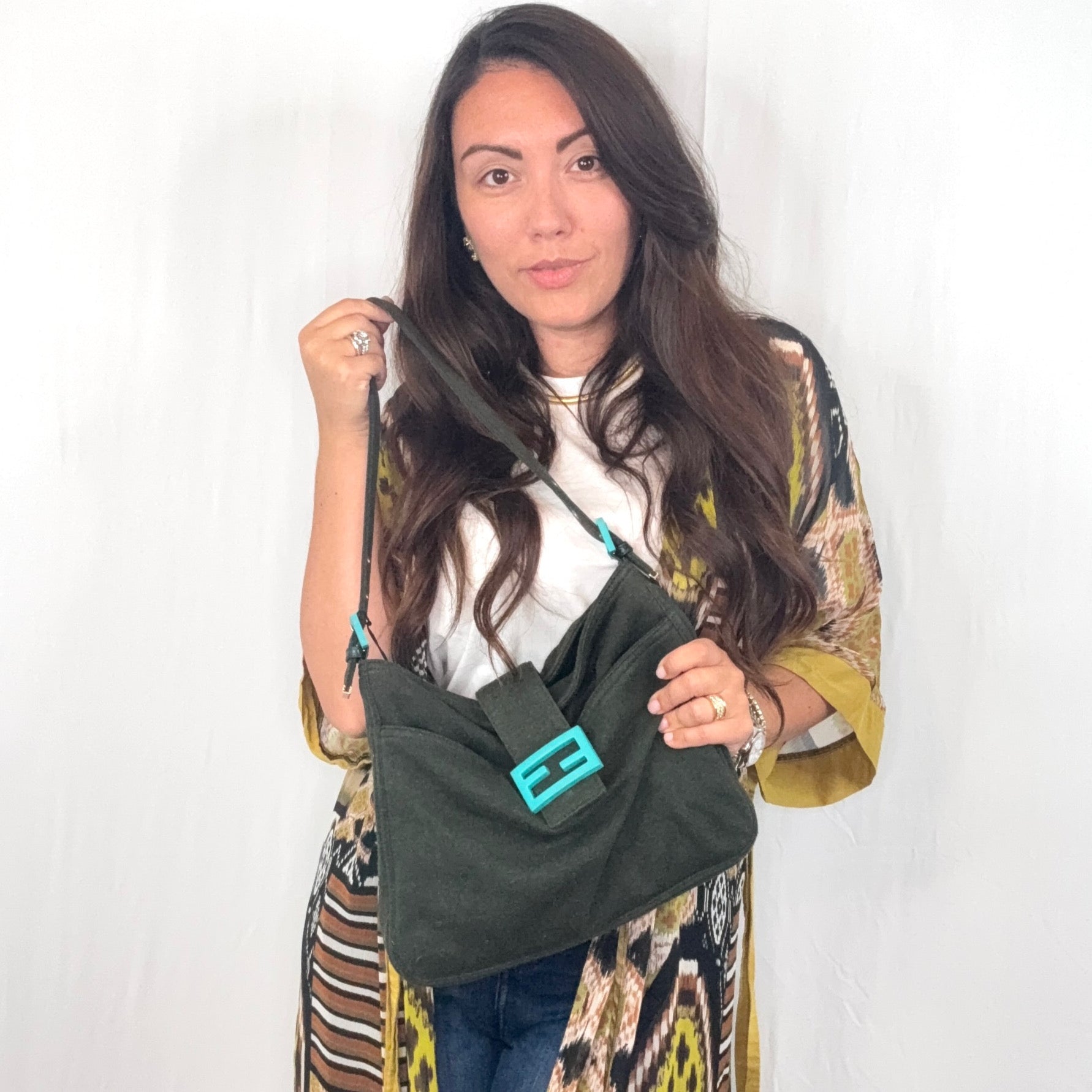 Fendi Dark Green Wool Fabric Mamma Baguette Mama Shoulder Bag