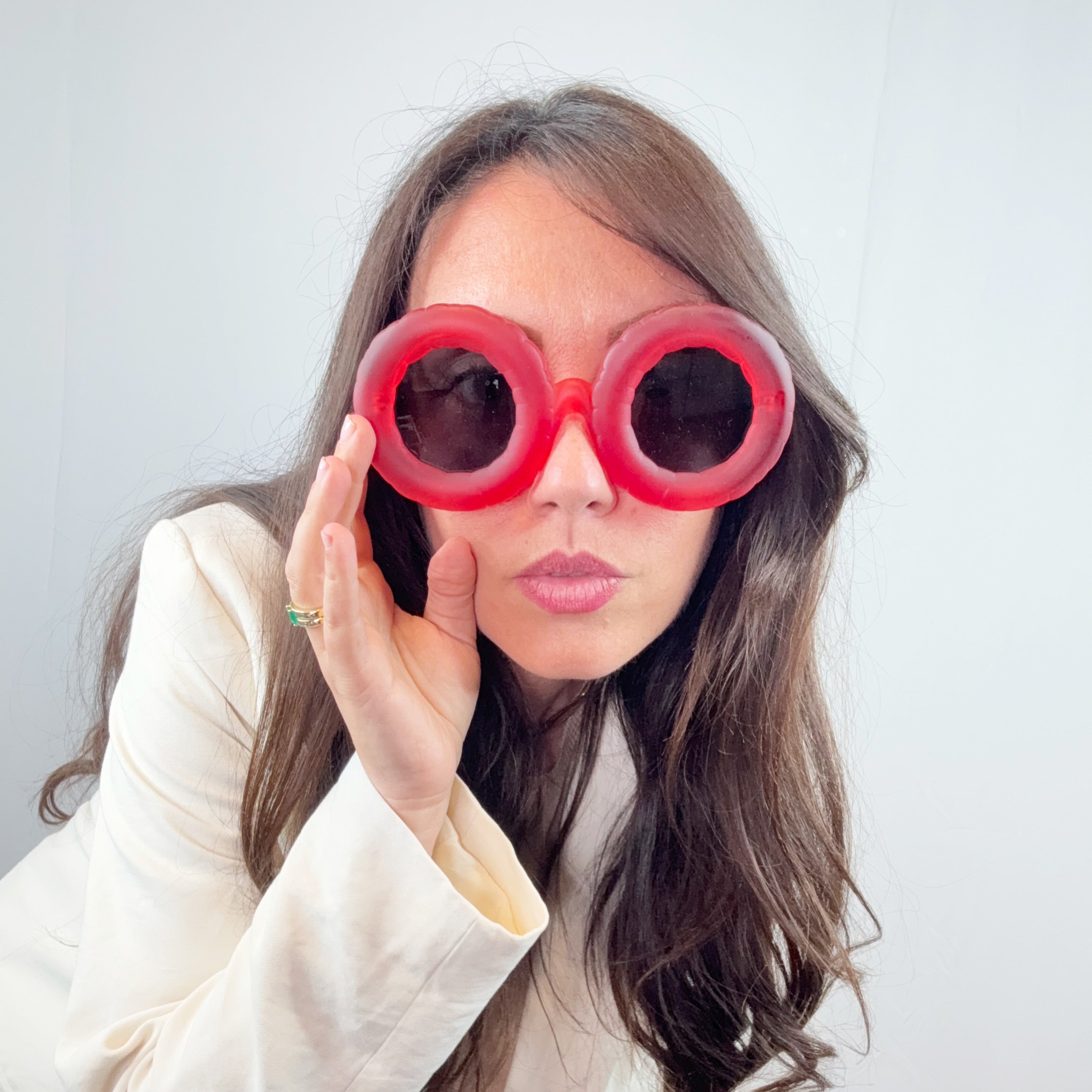 Jeremy Scott by Linda Farrow Red Oversize JSPool/1 Sunglasses 145 mm