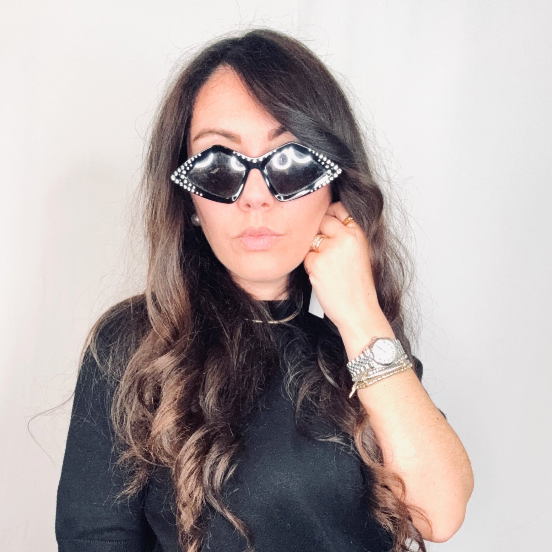 Gucci Black Frame Rhinestones GG0496S Sunglasses 59/18 145mm