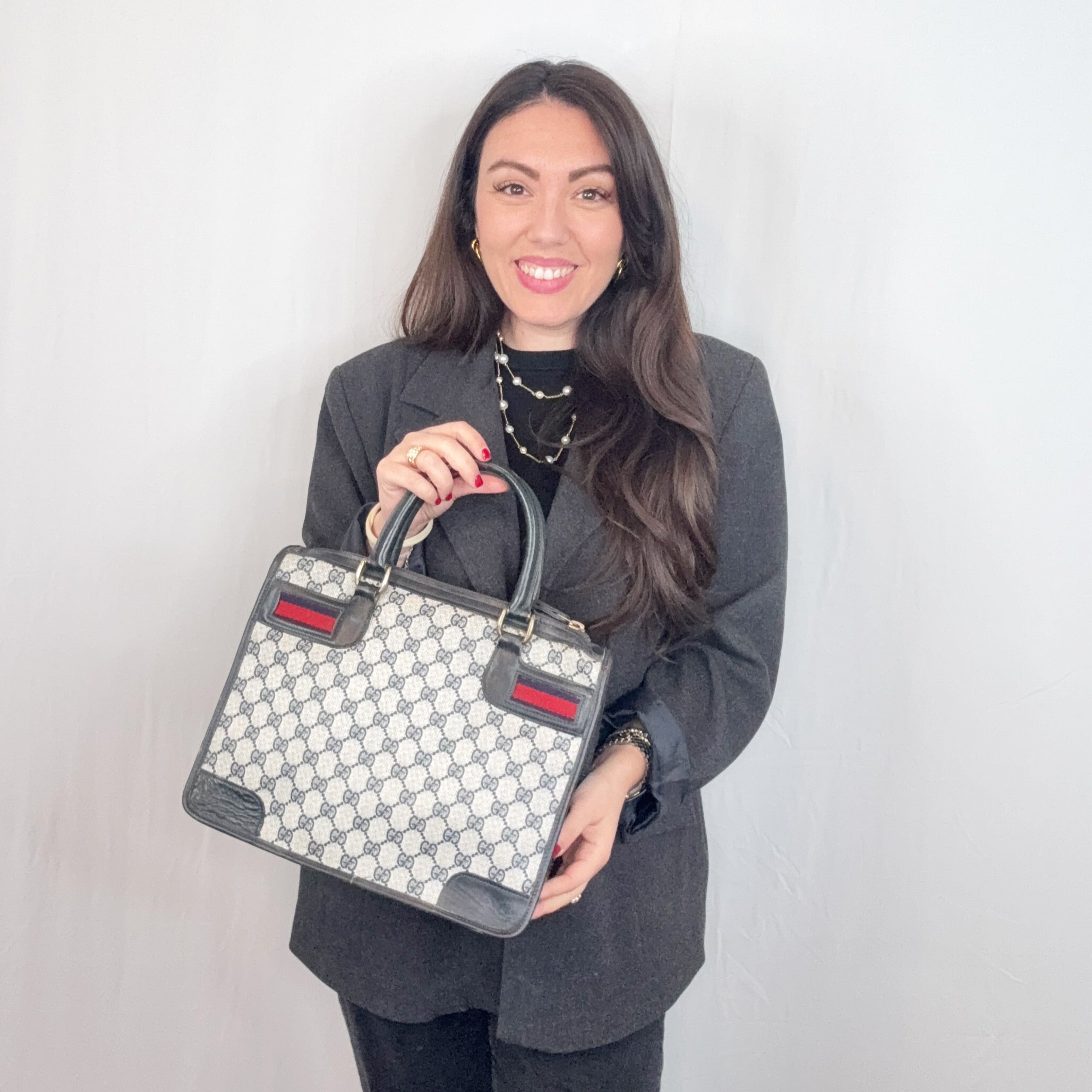 Gucci Vintage Blue Monogram Canvas Umhängetasche mit Streifen