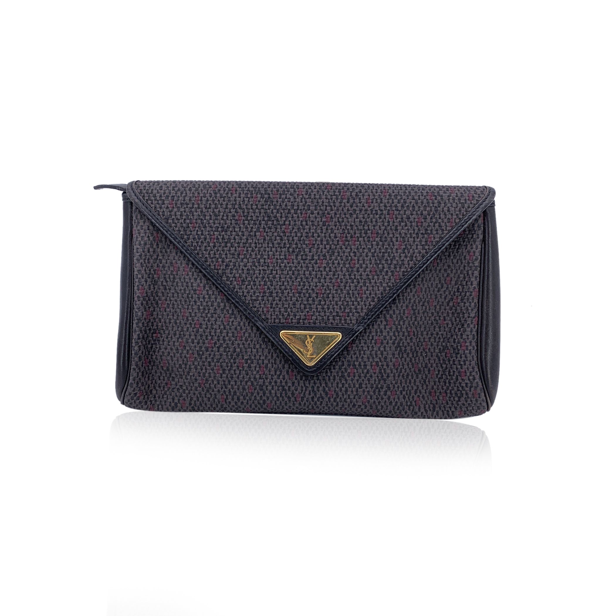 Yves Saint Laurent Vintage Grey BlackTextured Canvas Clutch Bag