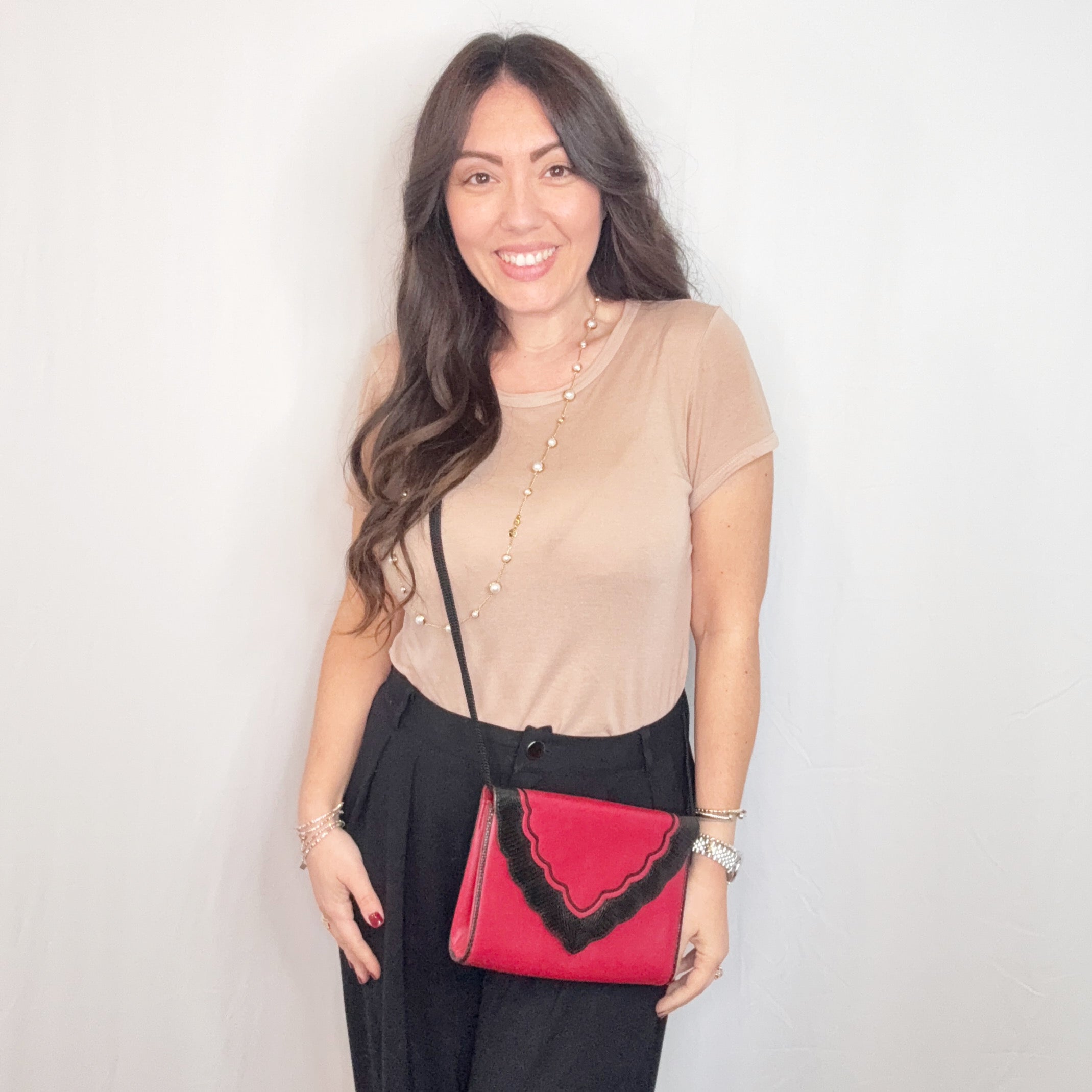 Yves Saint Laurent Vintage Red Black Leather Convertible Crossbody Bag