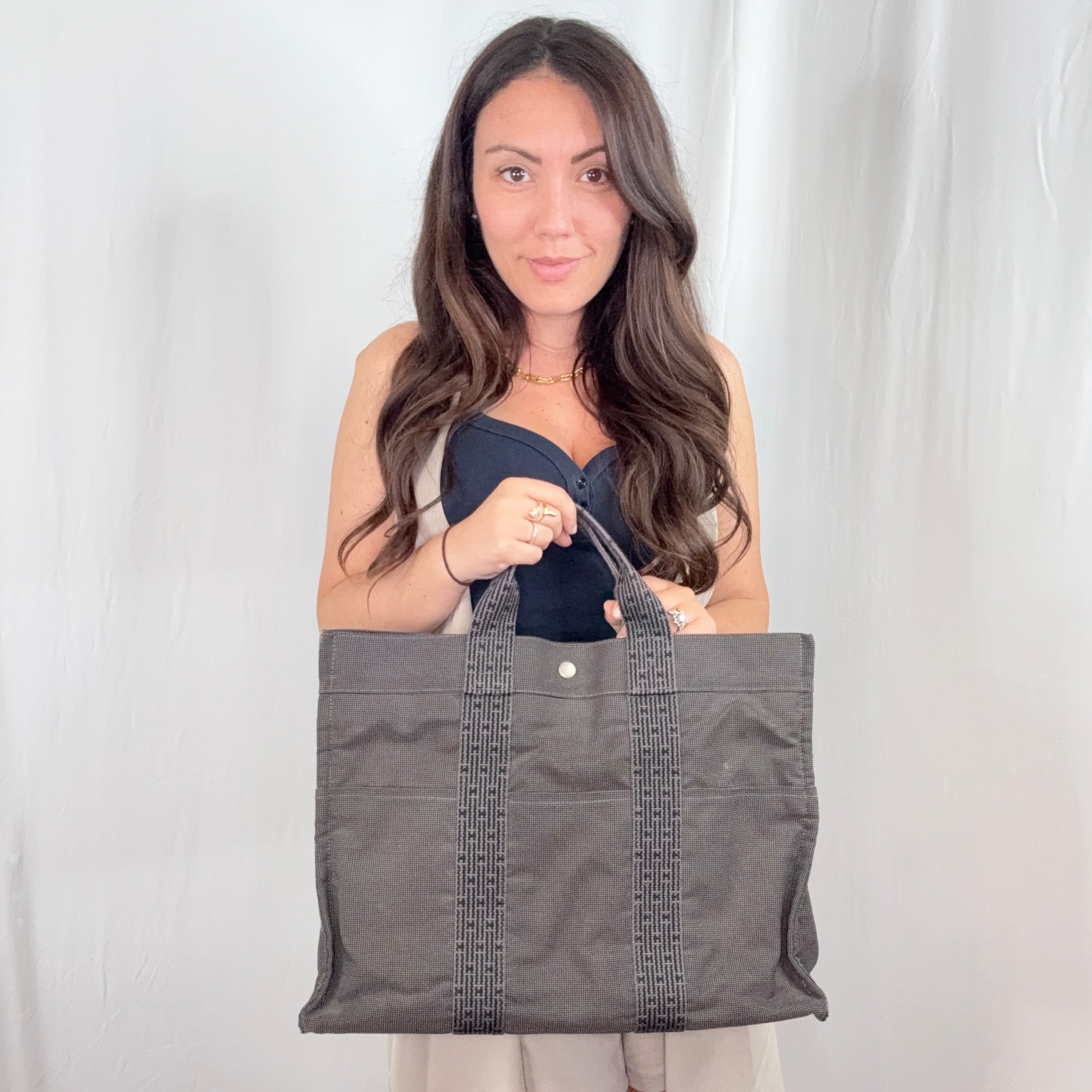 Hermes Paris Canvas Her Line Herline MM Yale Tote Bag Handtasche