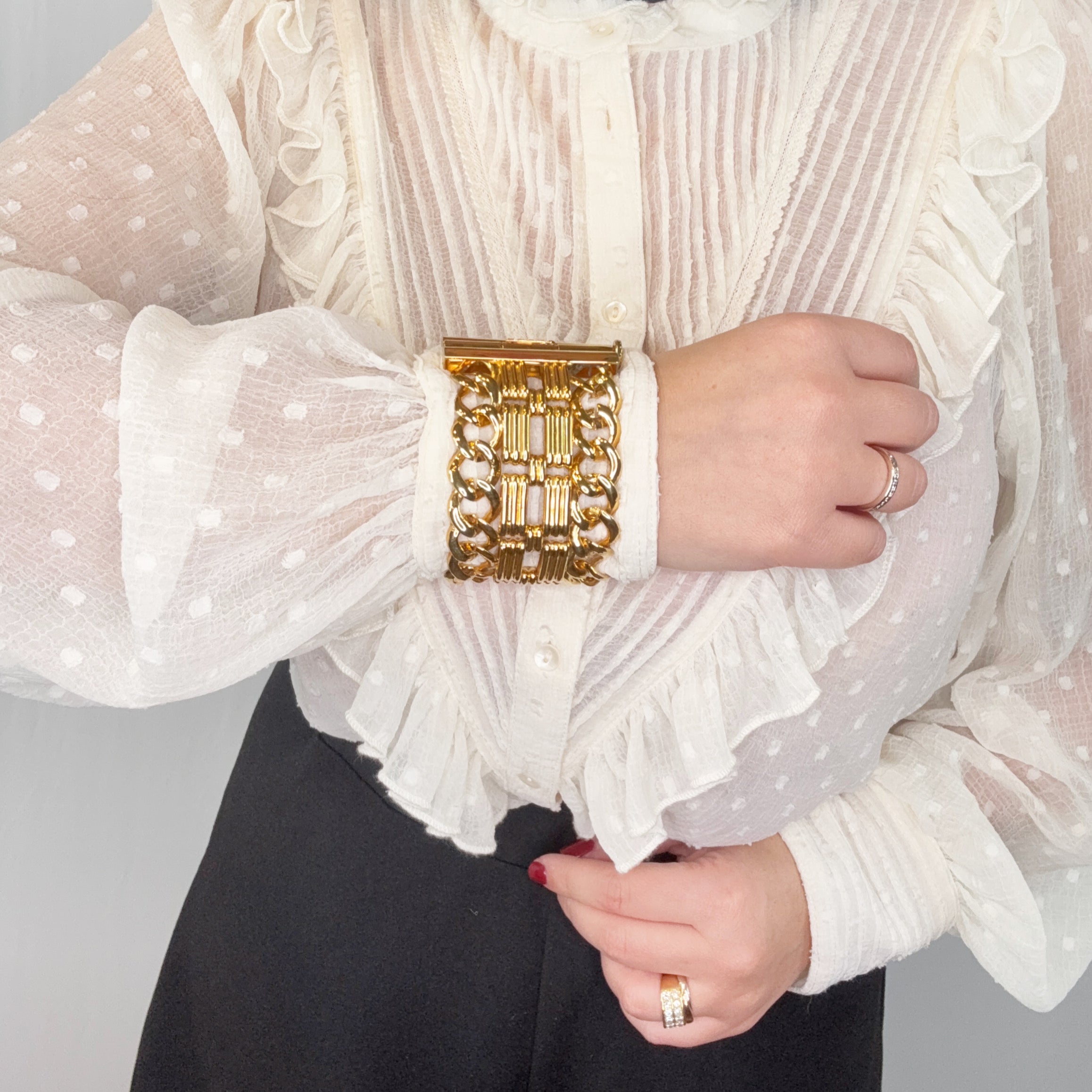 Gianfranco Ferre Vintage Gold Metal Black Crystals Statement Bracelet