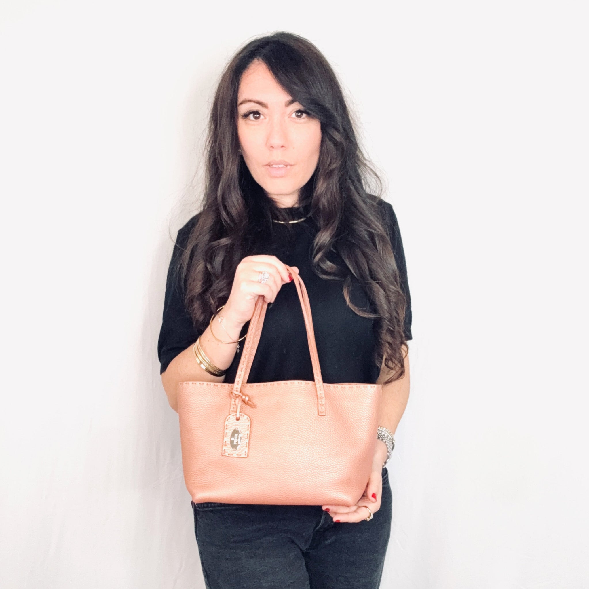 Fendi Selleria Pink Metallic Leder Tote Kleine Handtasche Satchel