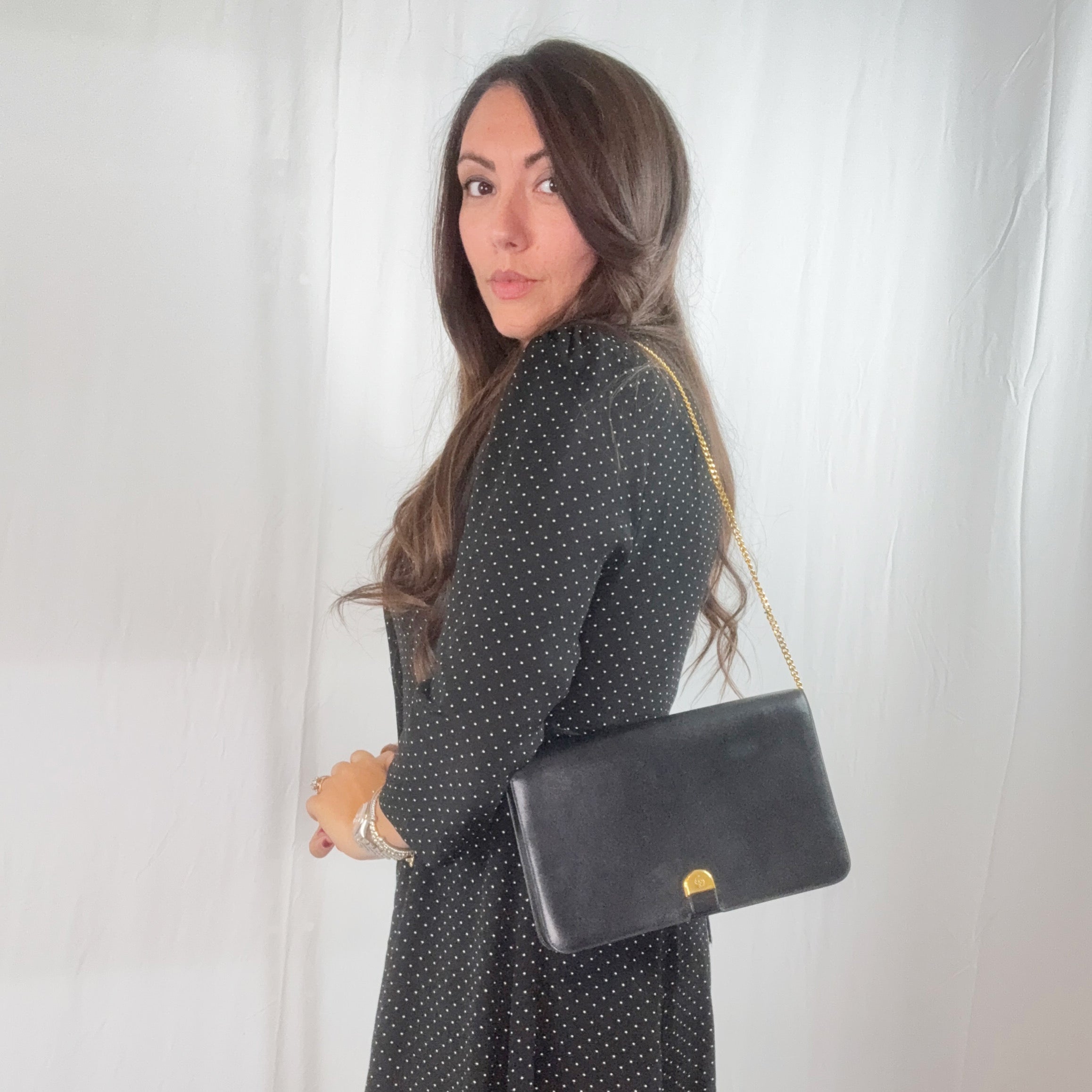Christian Dior Vintage Navy Blue Leather Flap Shoulder Bag