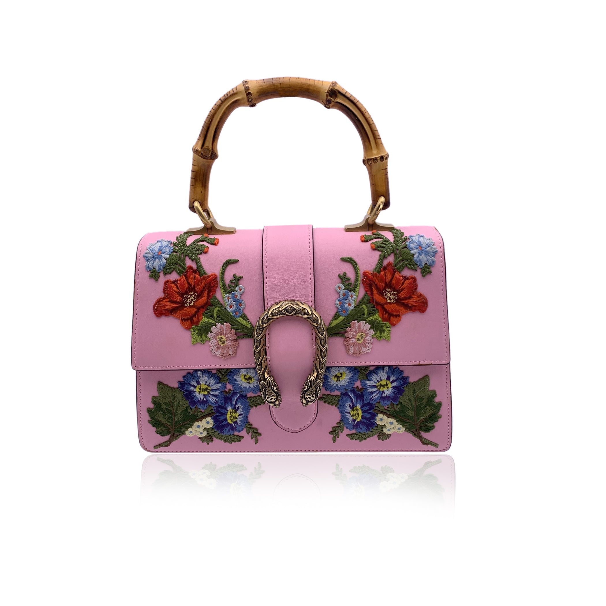 Borsa Gucci Dionysus Bamboo Patches in pelle rosa con manico superiore medio