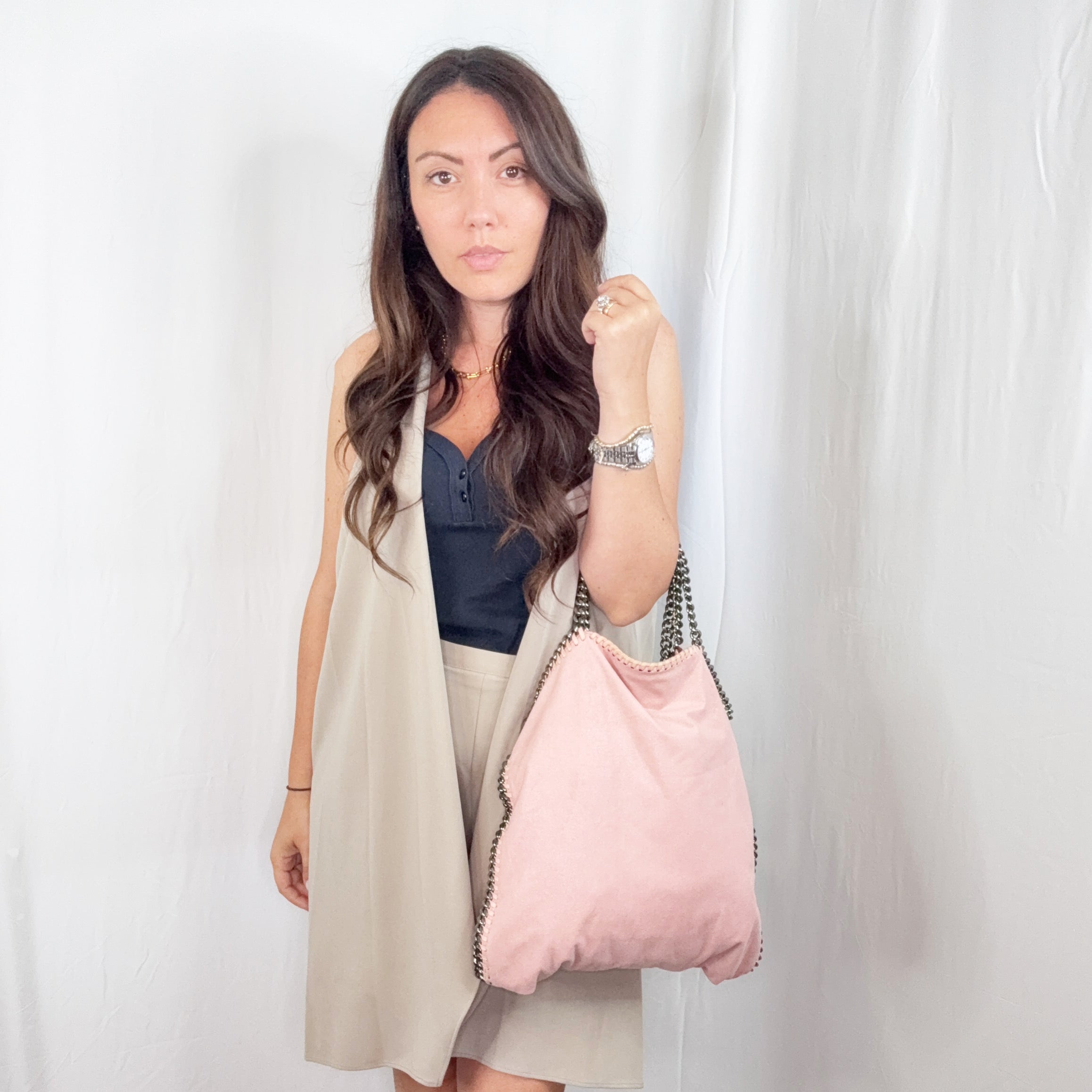 Stella McCartney Pink Suede Like Fold Over Falabella Tote Shoulder Bag