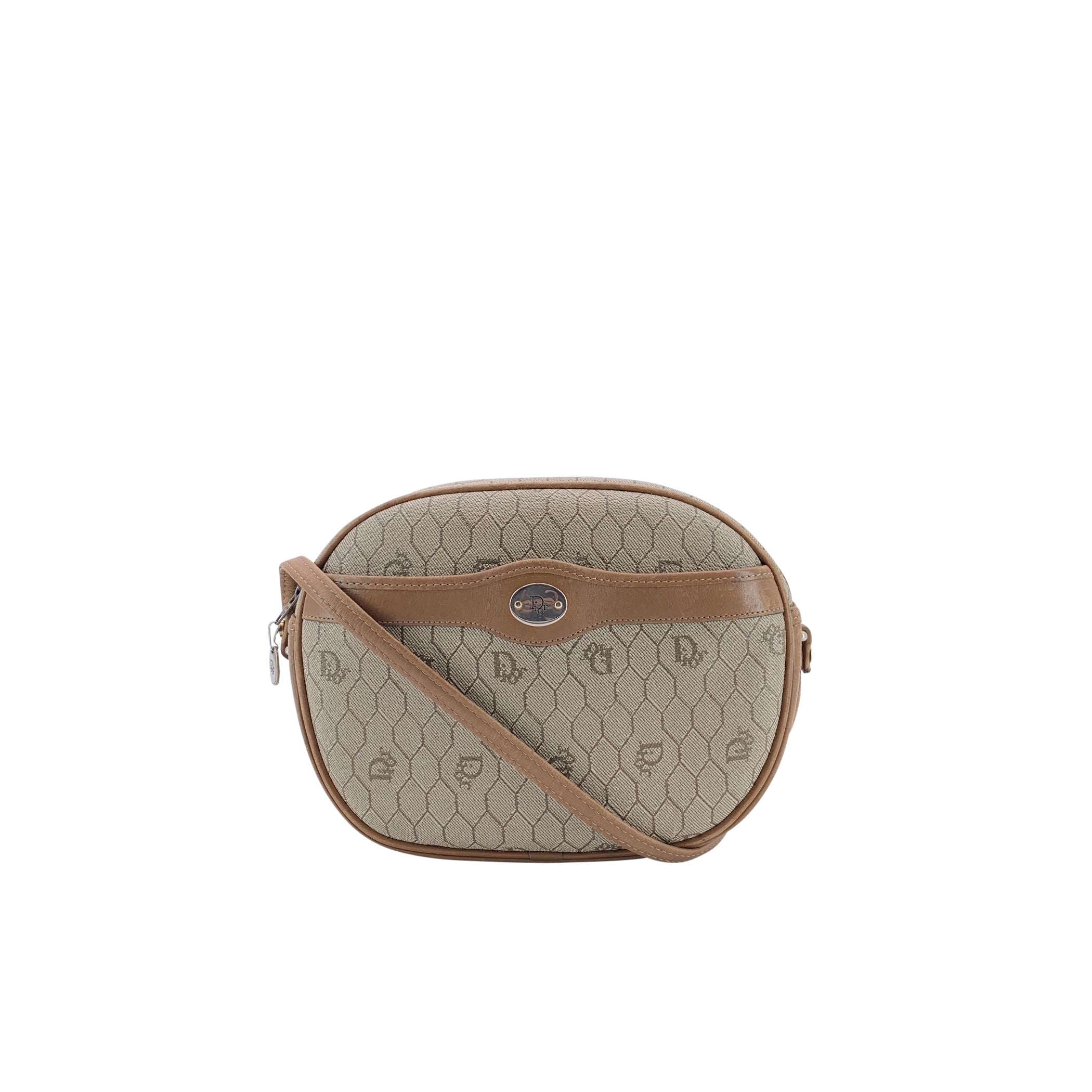 Christian Dior Vintage Beige Honeycomb Logo Canvas Shoulder Bag