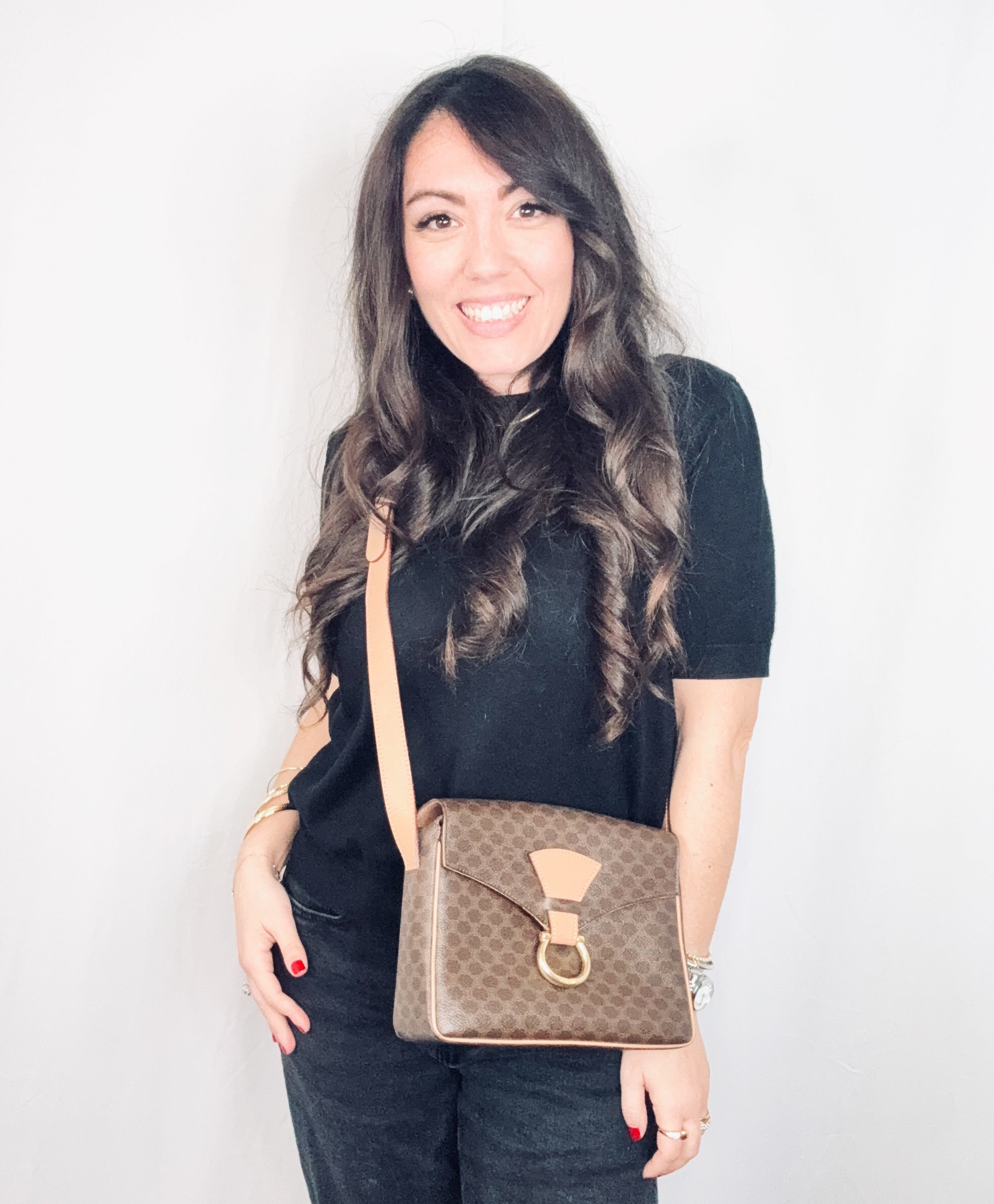 Celine Vintage Brown Macadam Canvas Shoulder Bag
