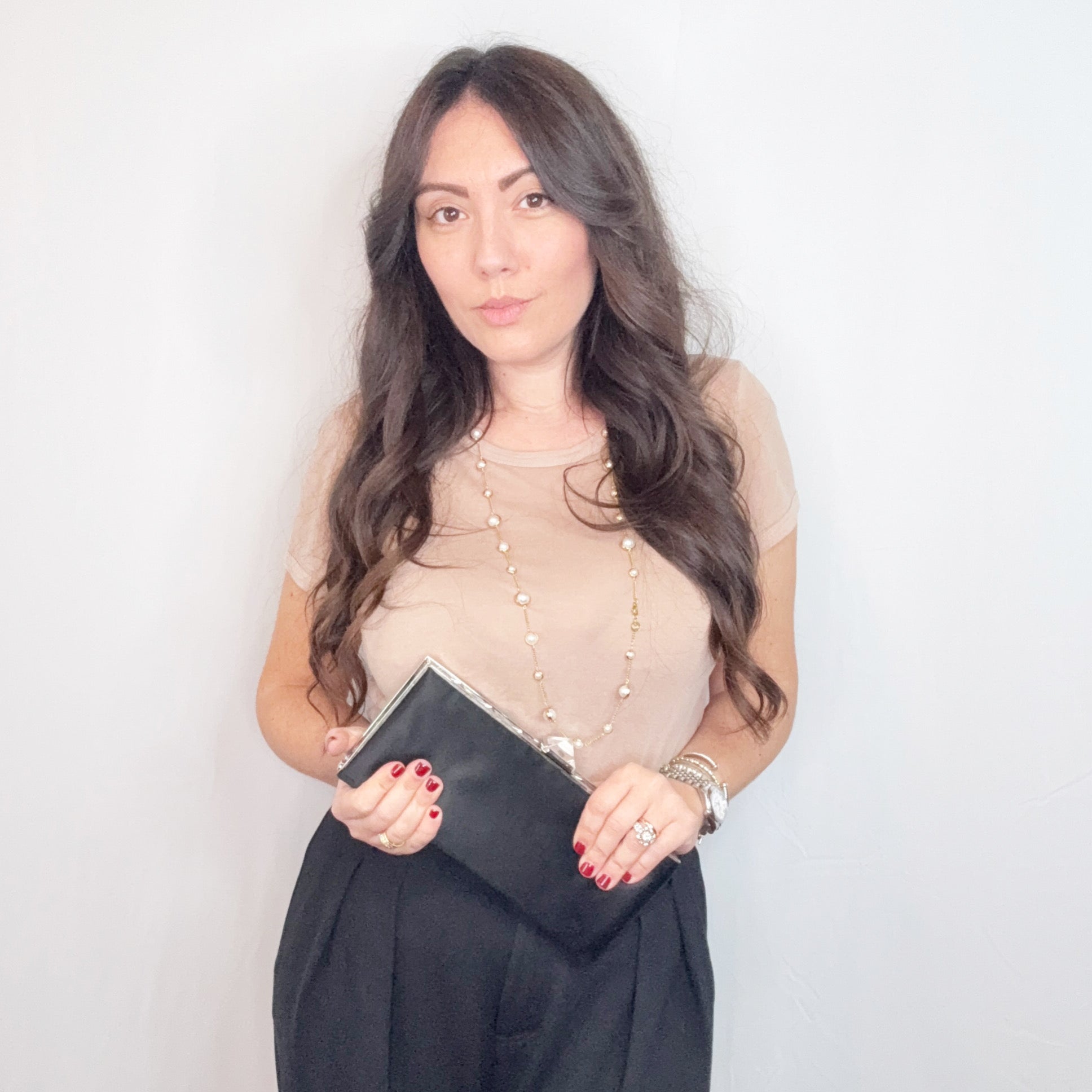 Christian Louboutin Black Satin Keops Evening Clutch Bag with Chain