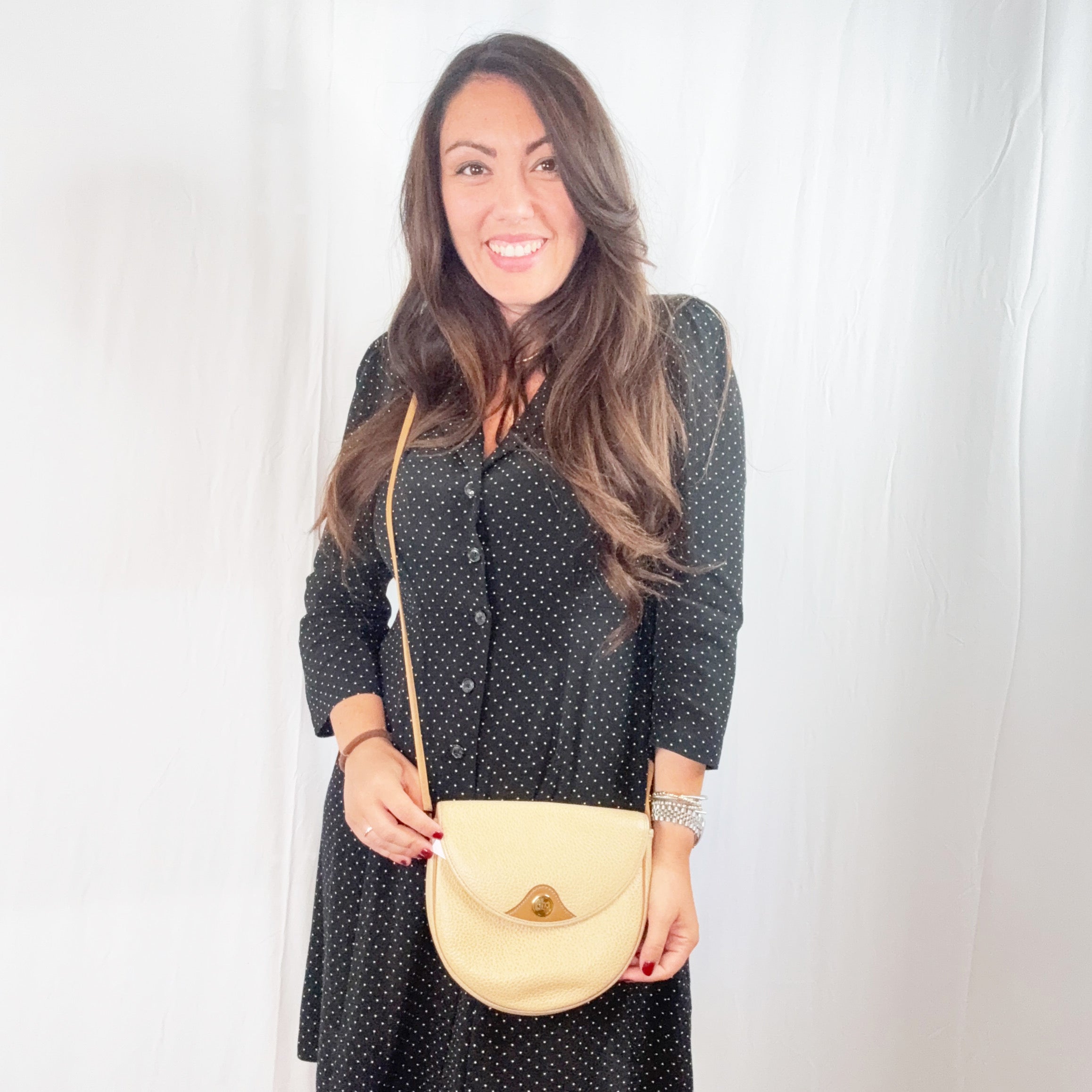Christian Dior Vintage Beige Leather Small Crossbody Shoulder Bag