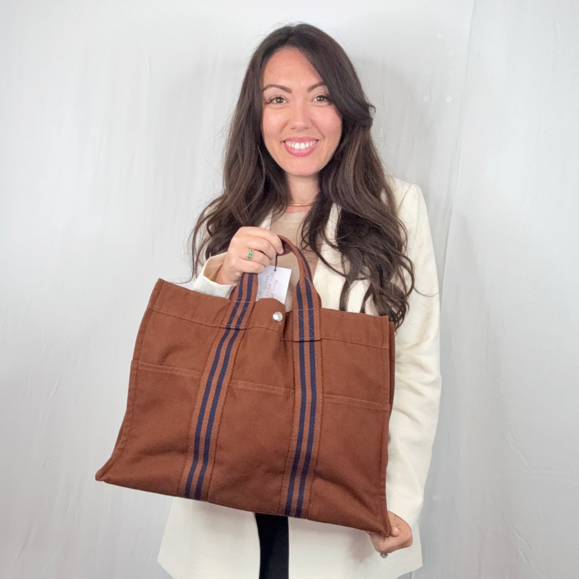Hermes Paris Vintage Brown Cotton Fourre Tout MM Tote Bag