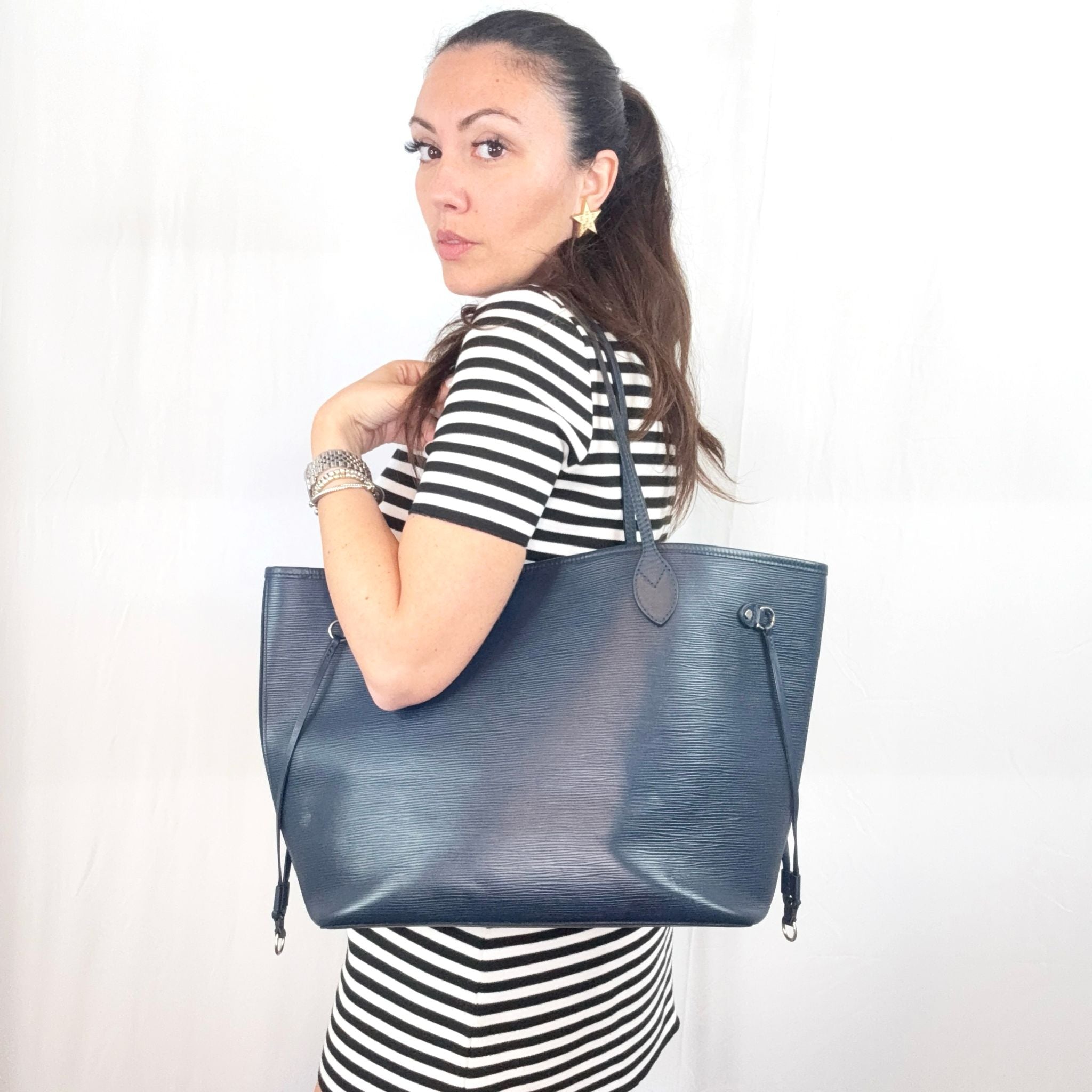 Louis Vuitton Blue Epi Leather Neverfull MM Tote Bag