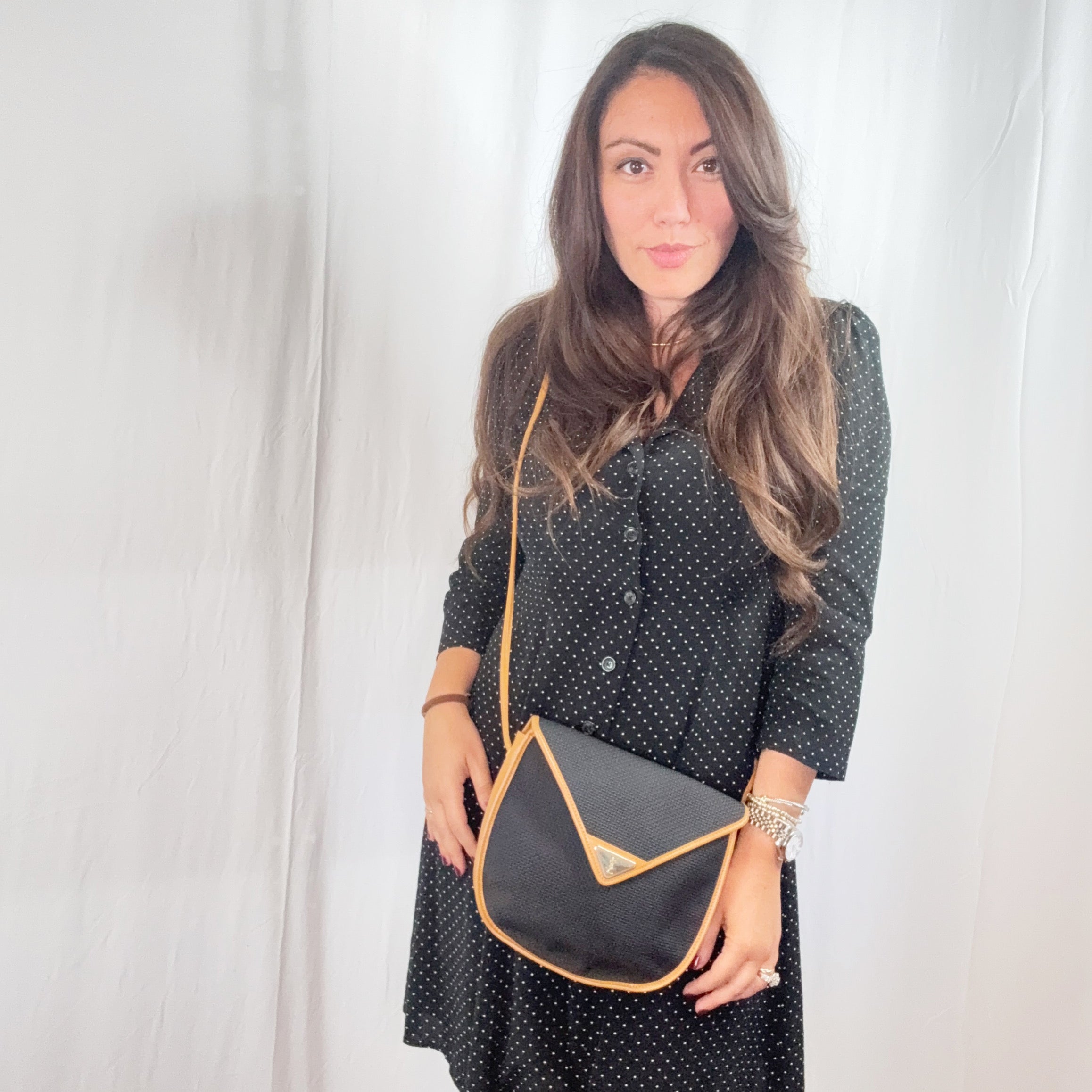 Yves Saint Laurent Vintage Black Textured Canvas Crossbody Bag