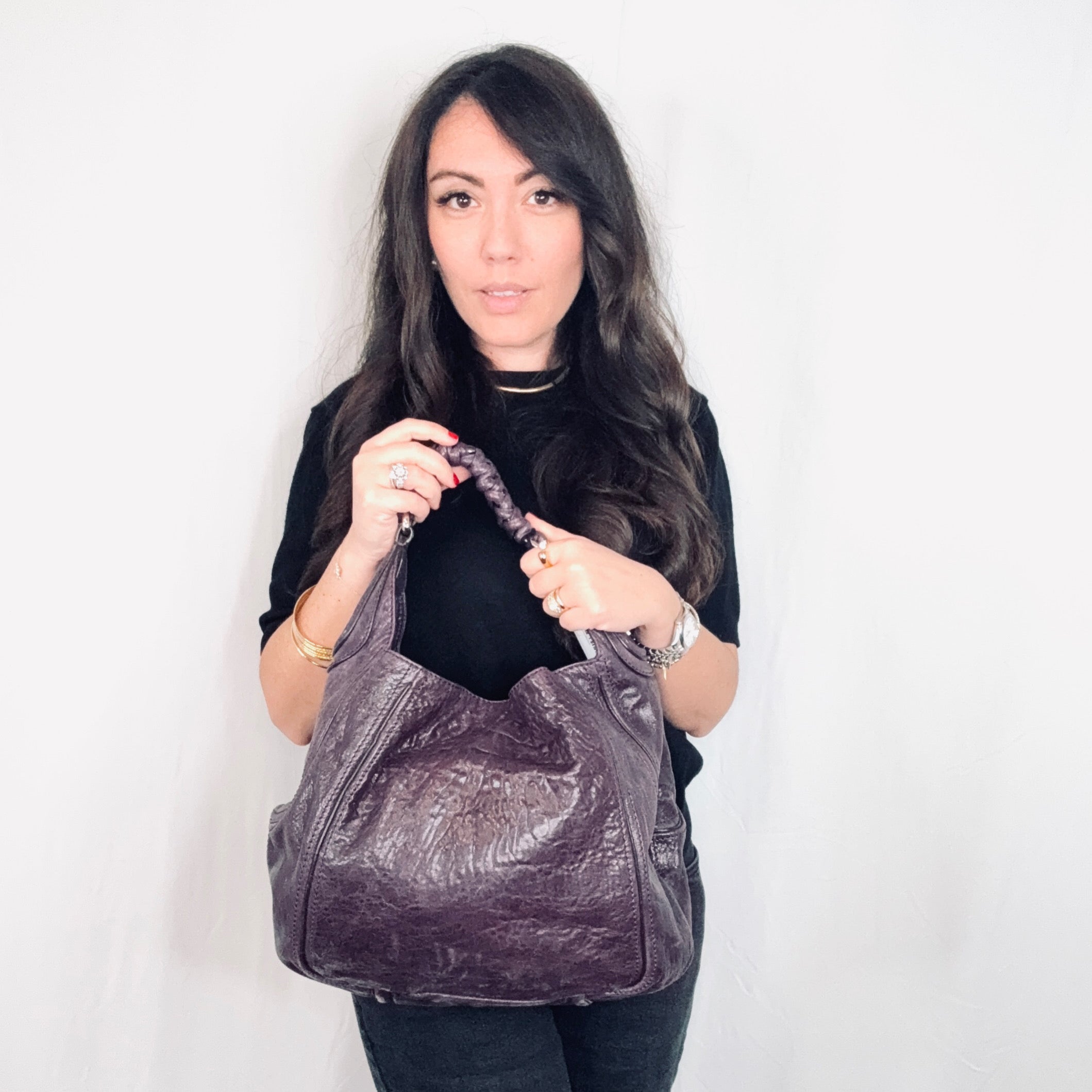 Givenchy Purple Distressed Leather Eclipse Hobo Tote Shoulder Bag