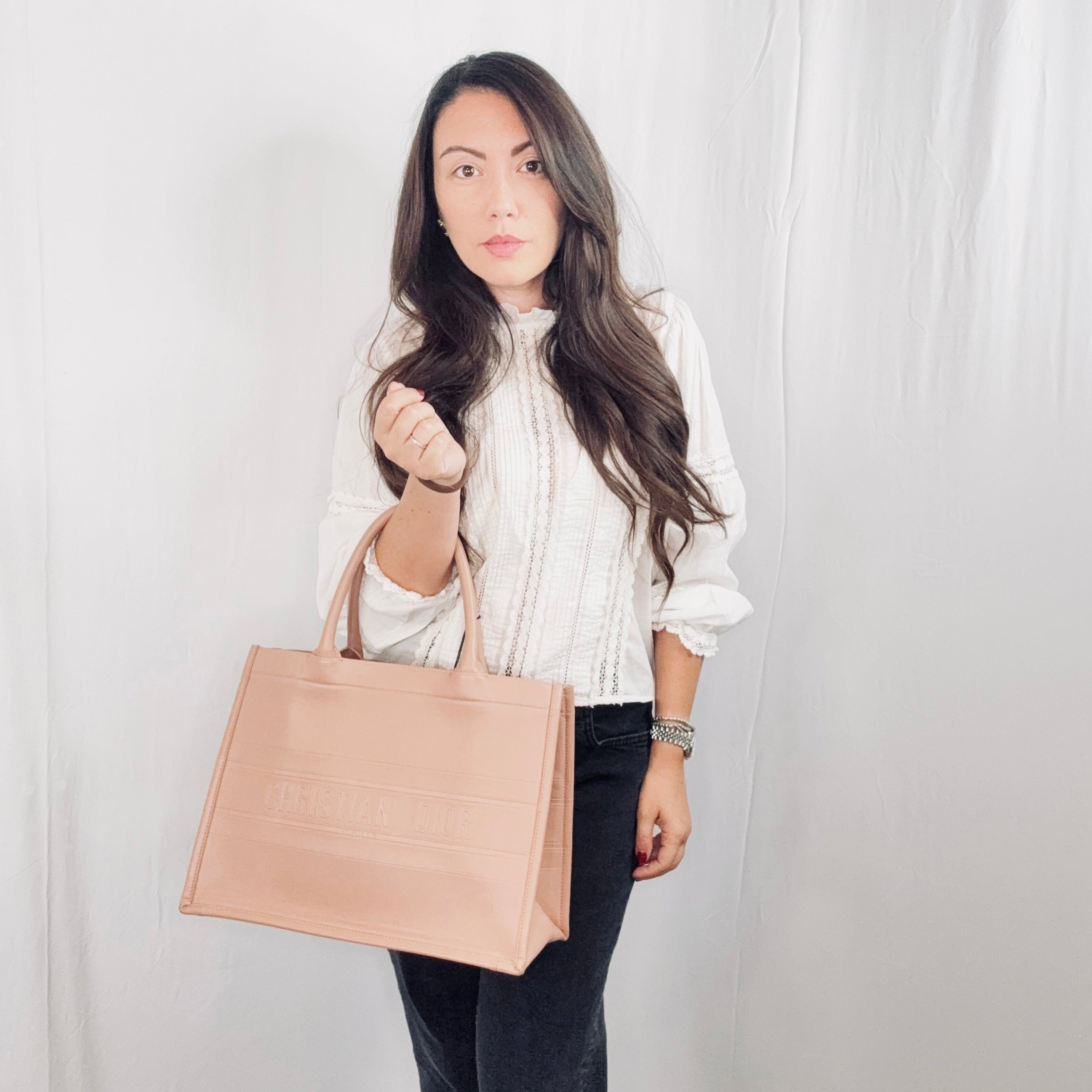 Christian Dior Dusty Pink Leather Medium Book Tote Bag