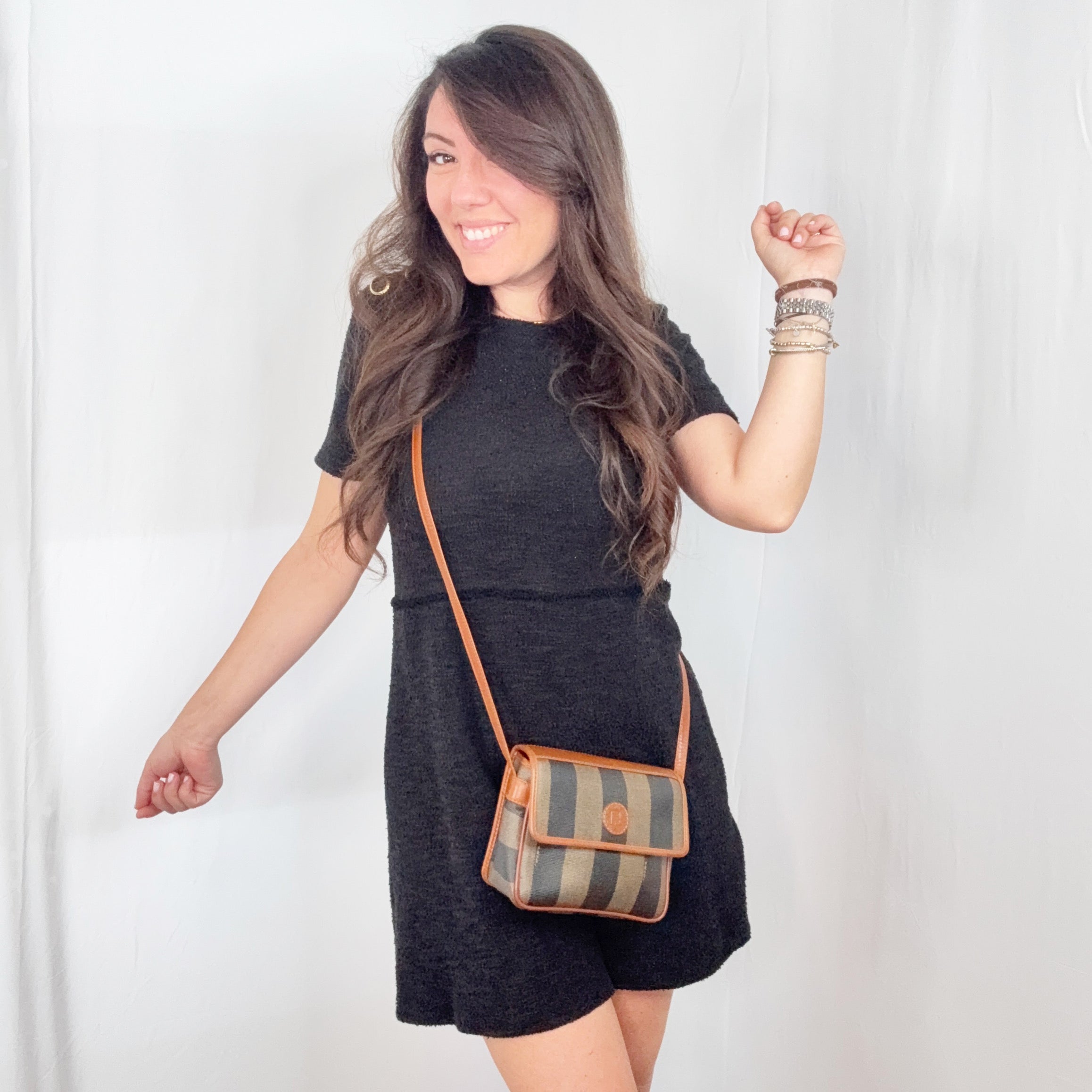 Fendi Vintage Pequin Striped Canvas Small Crossbody Bag