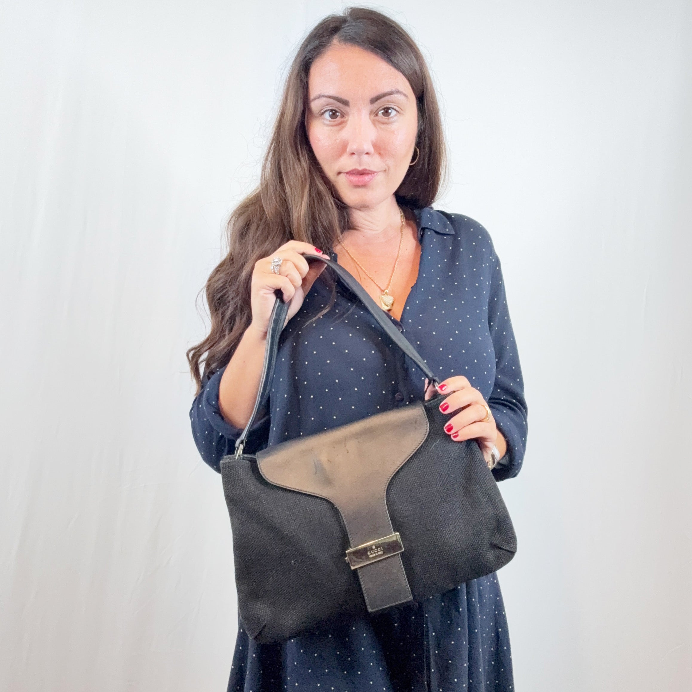 Gucci Black Canvas and Leather Flap Shoulder Bag