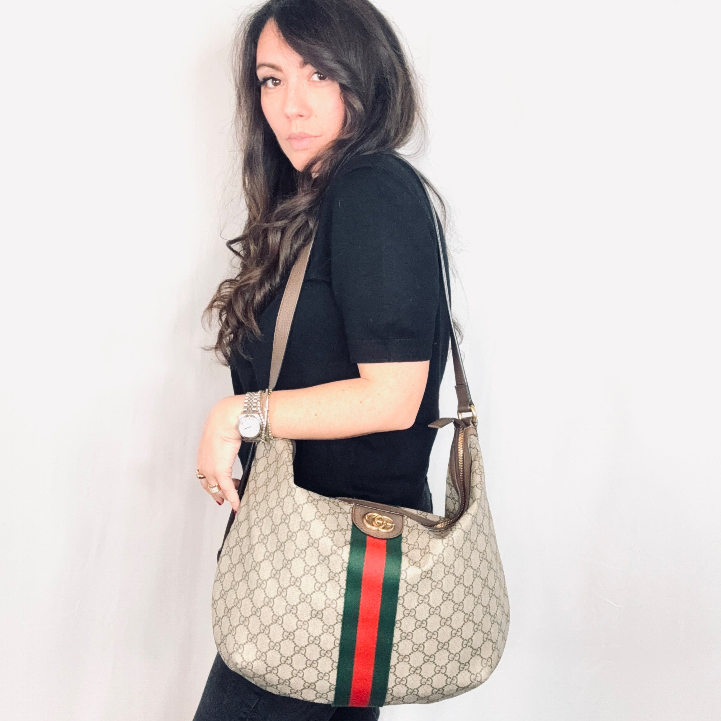 Gucci GG Supreme Monogram Canvas Ophidia Hobo Shoulder Bag