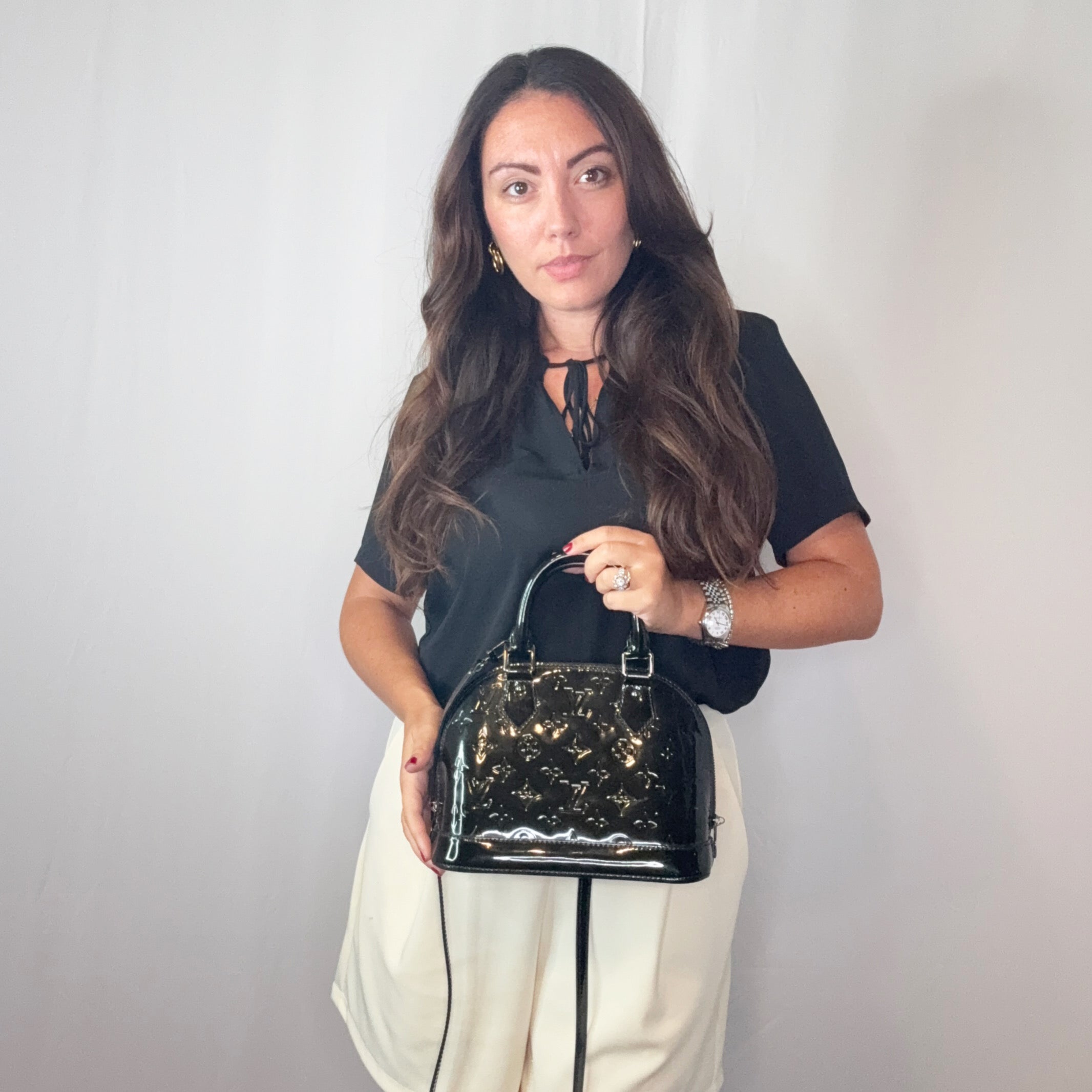 Louis Vuitton Black Monogram Vernis Alma BB Bag Handbag with Strap