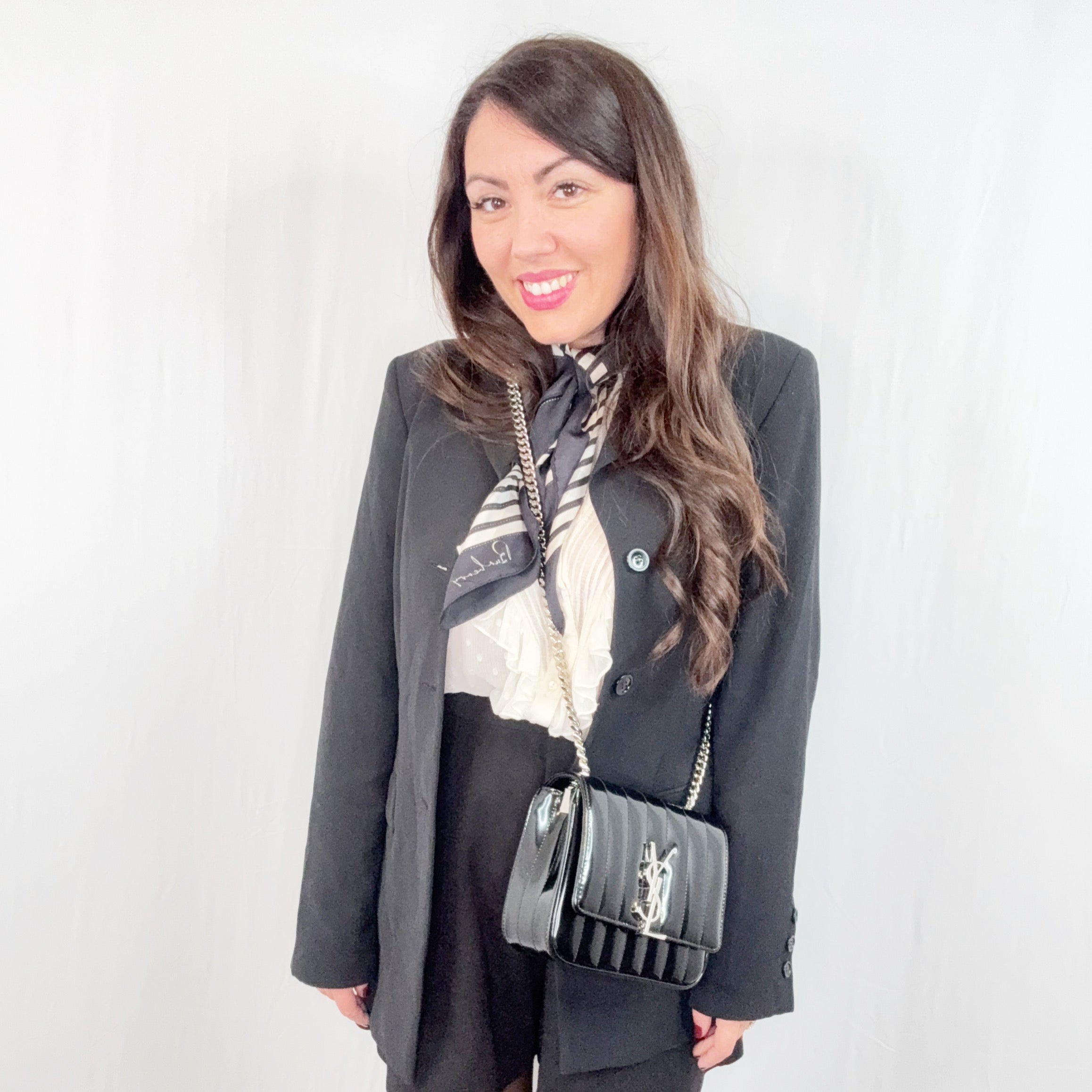 Saint Laurent Black Quilted Patent Leather Small Vicky Crossbody Bag