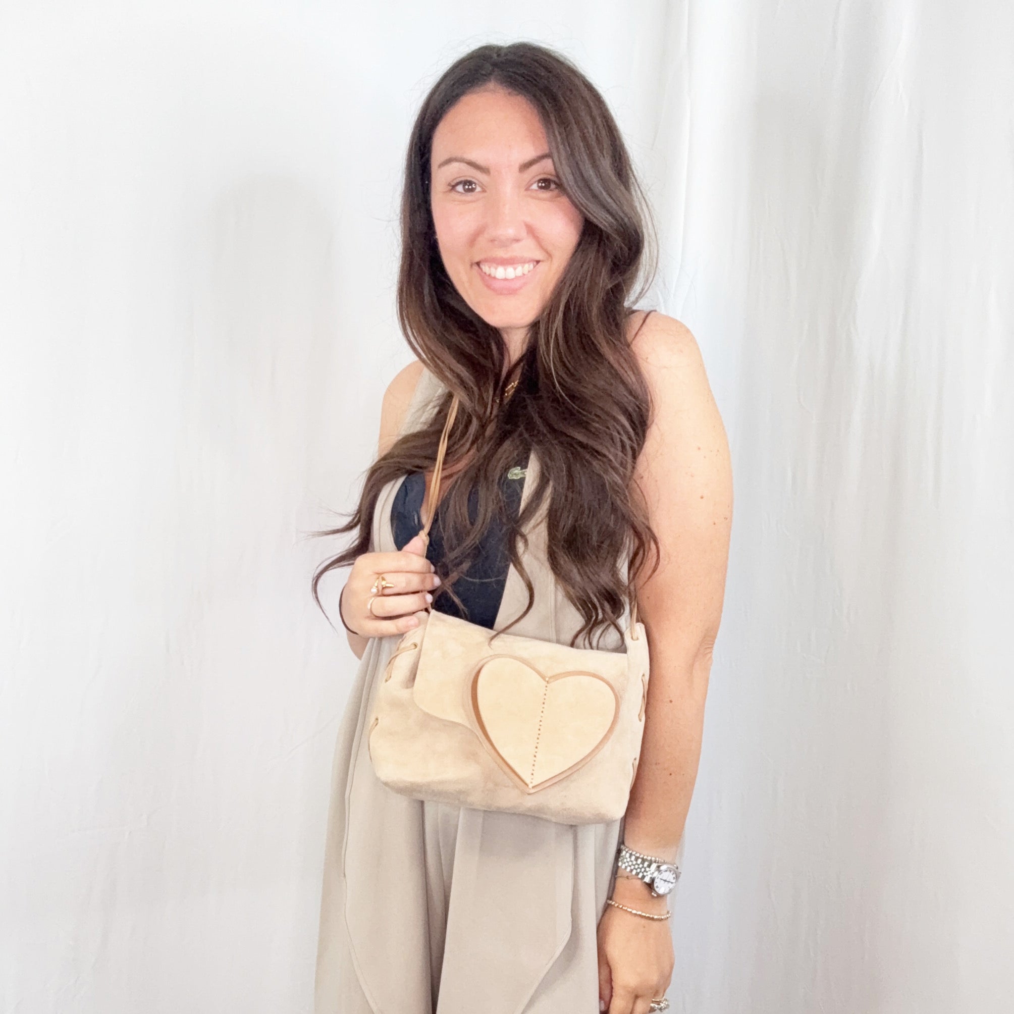 Gucci Beige Suede Heart Shoulder Crossbody Bag