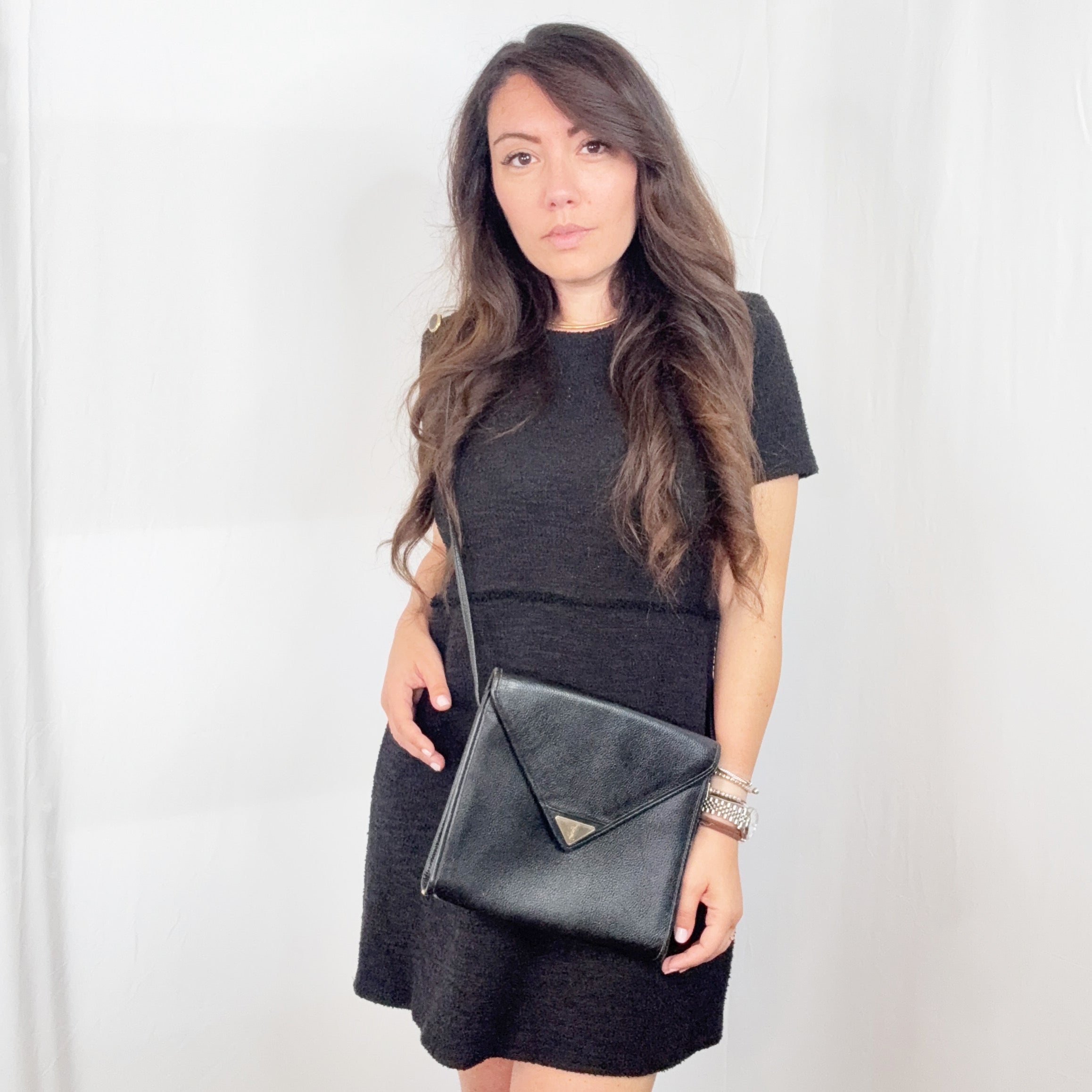 Yves Saint Laurent Vintage Black Leather Flap Crossbody Bag