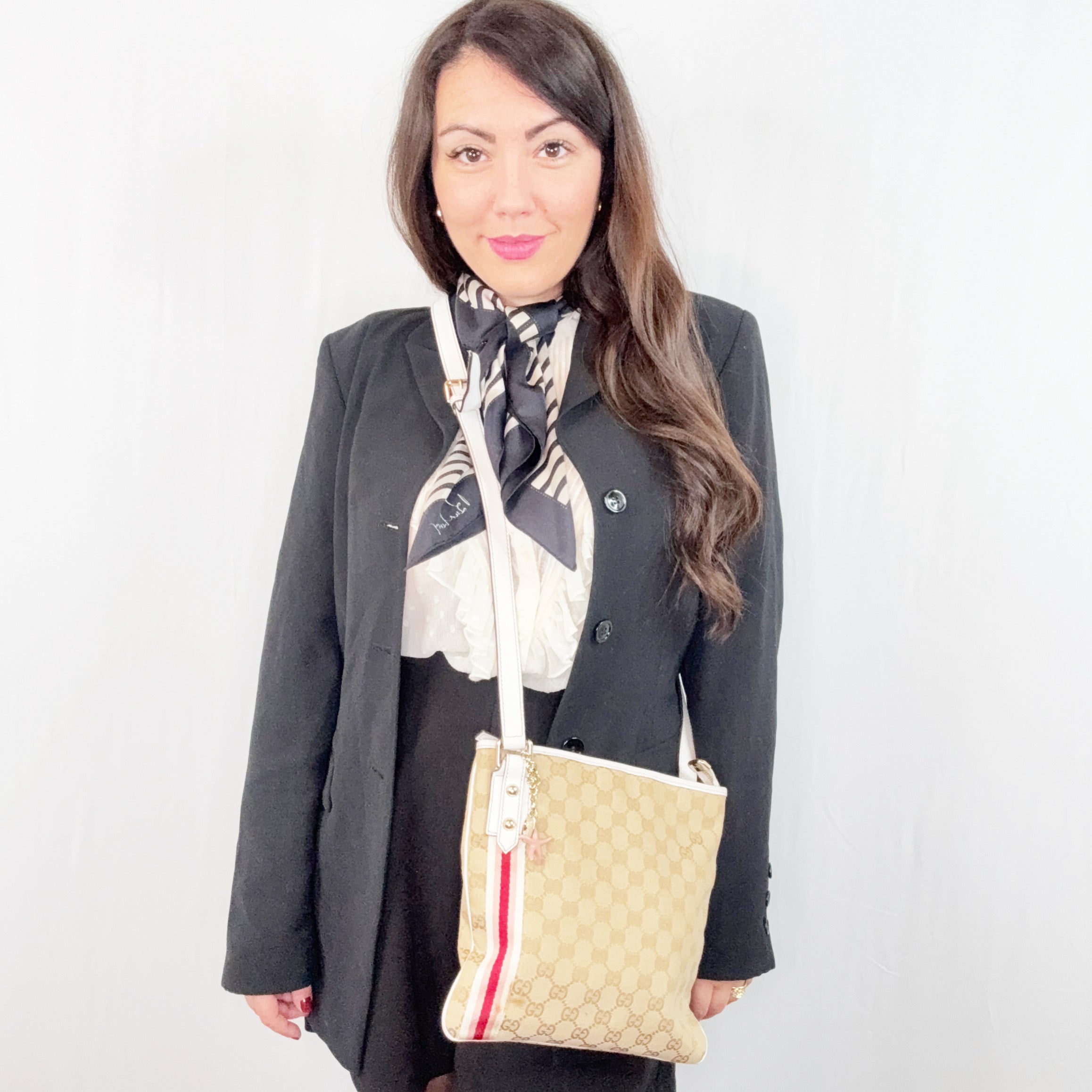 Gucci Beige Monogram Canvas Joliecoeur Messenger Shoulder Bag
