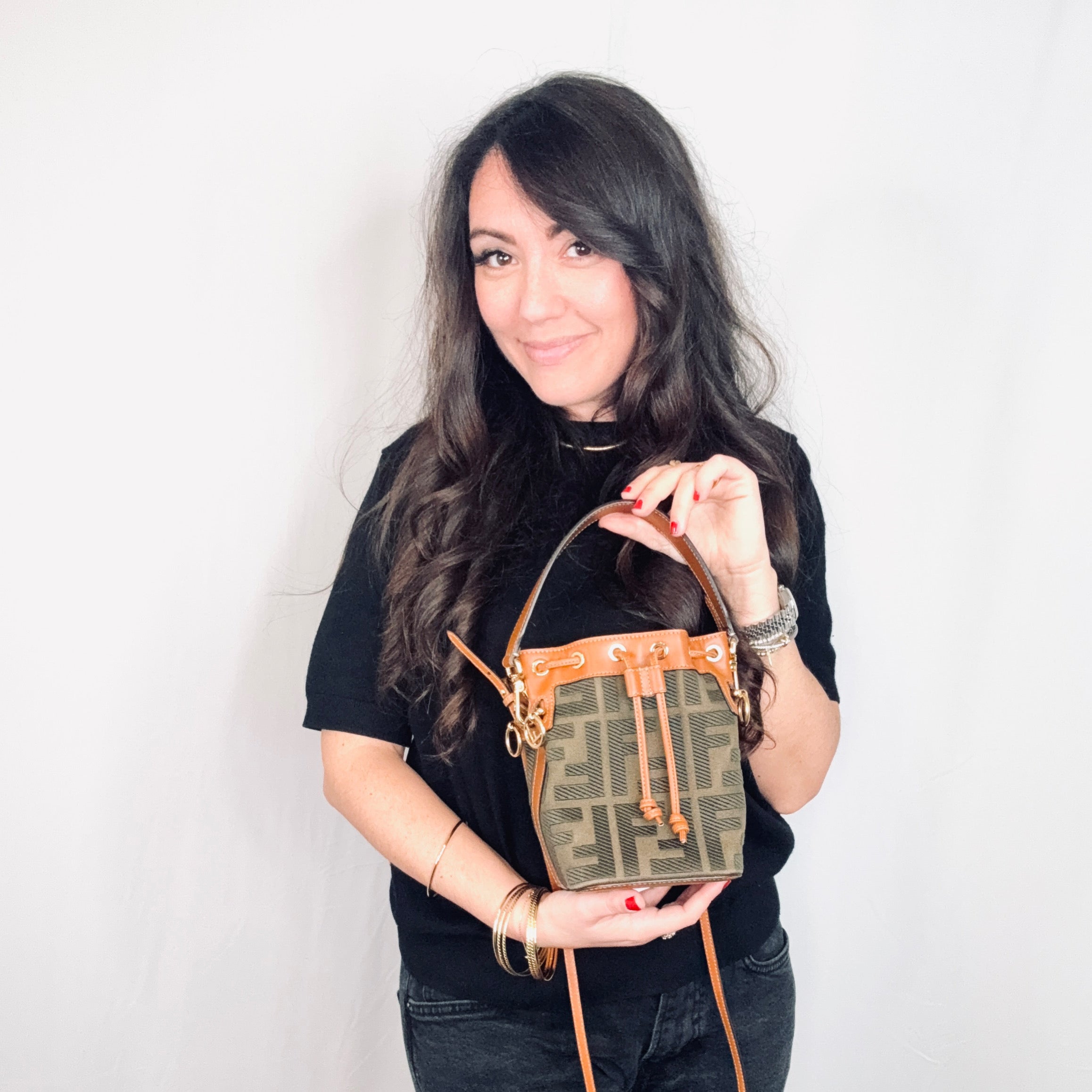 Fendi F is Fendi FF Embroidered Canvas Mini Mon Tresor Bucket Bag