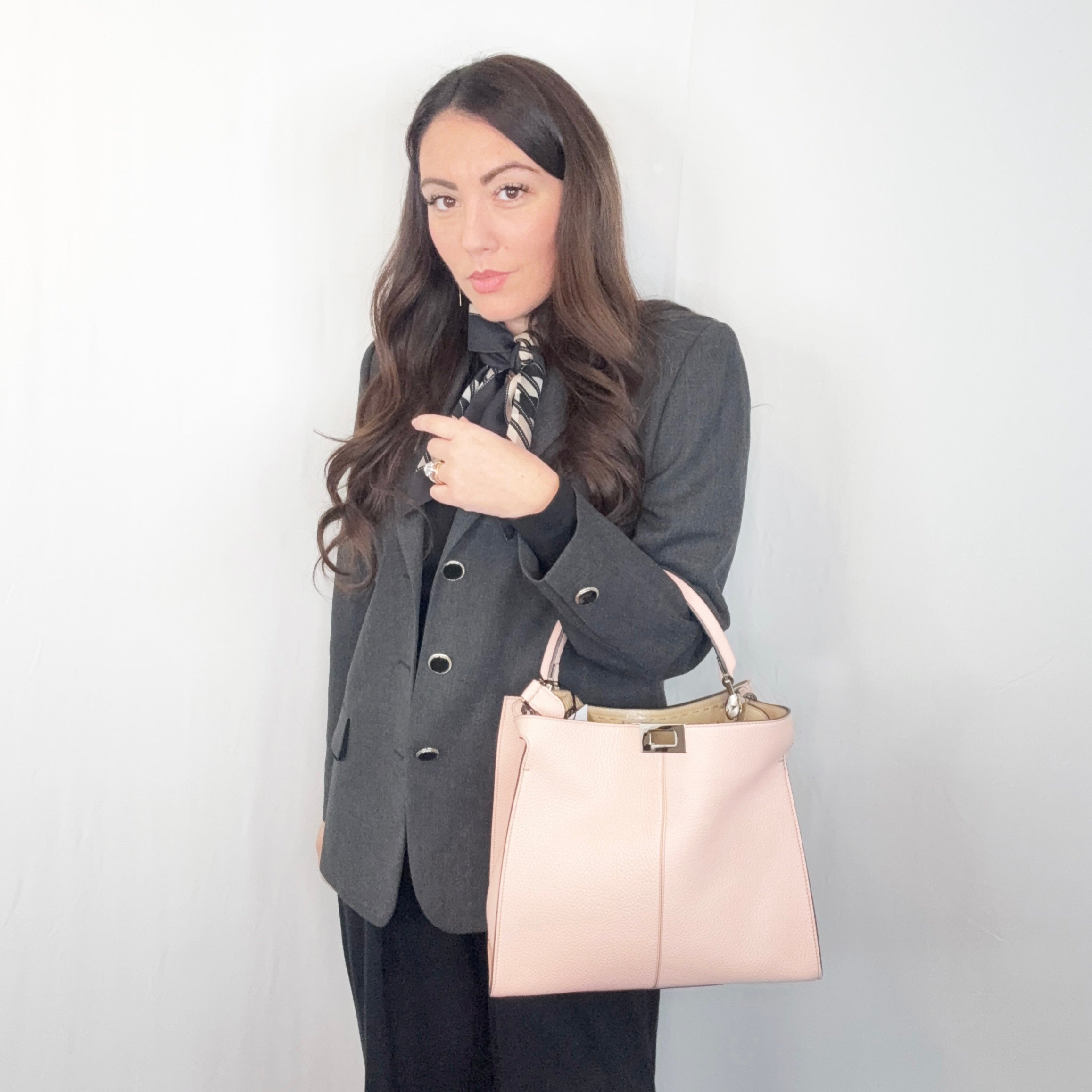 Fendi Selleria Pink Leather Peekaboo X-Lite Medium Top Handle Bag