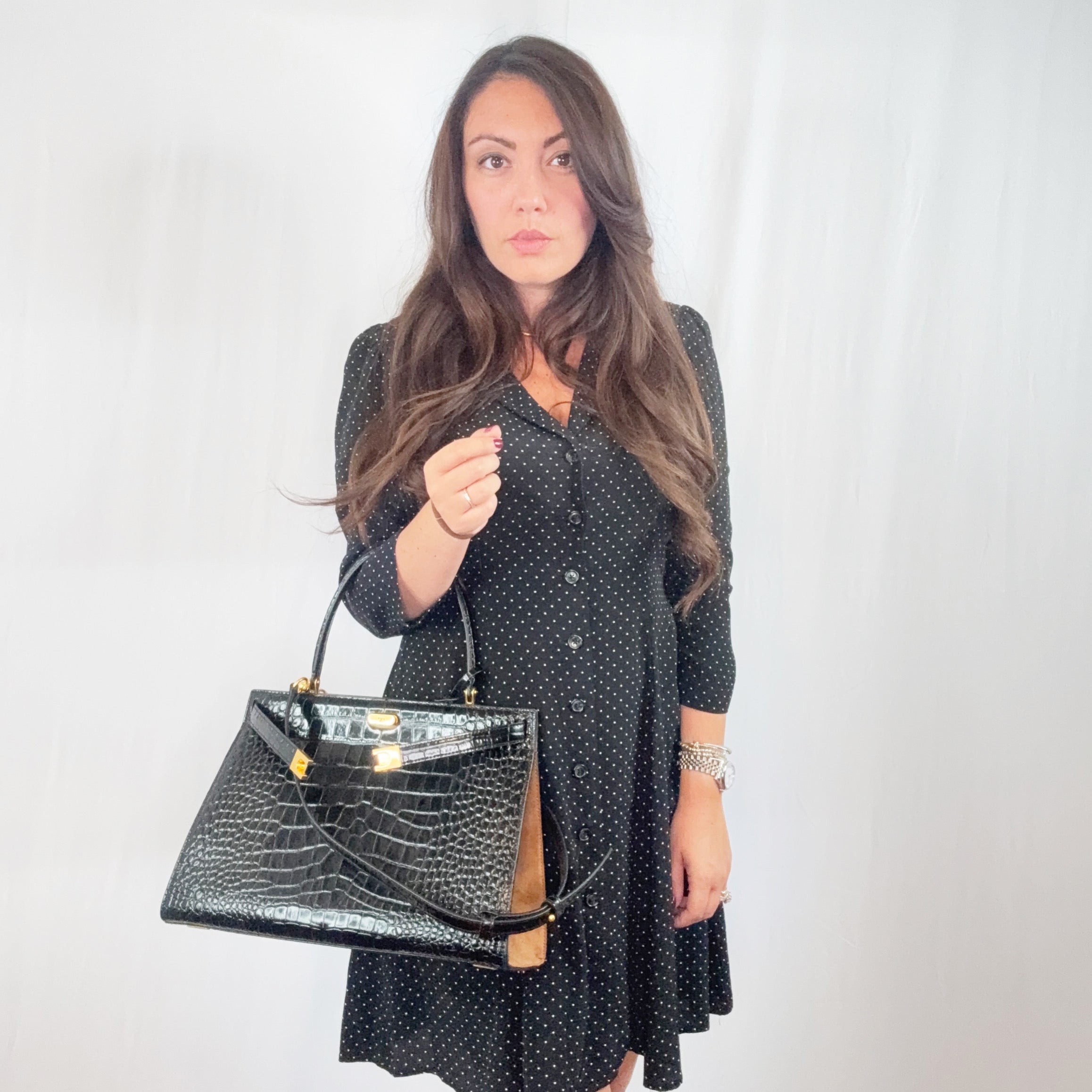 Tory Burch Black Embossed Leather Lee Radziwill Satchel Bag