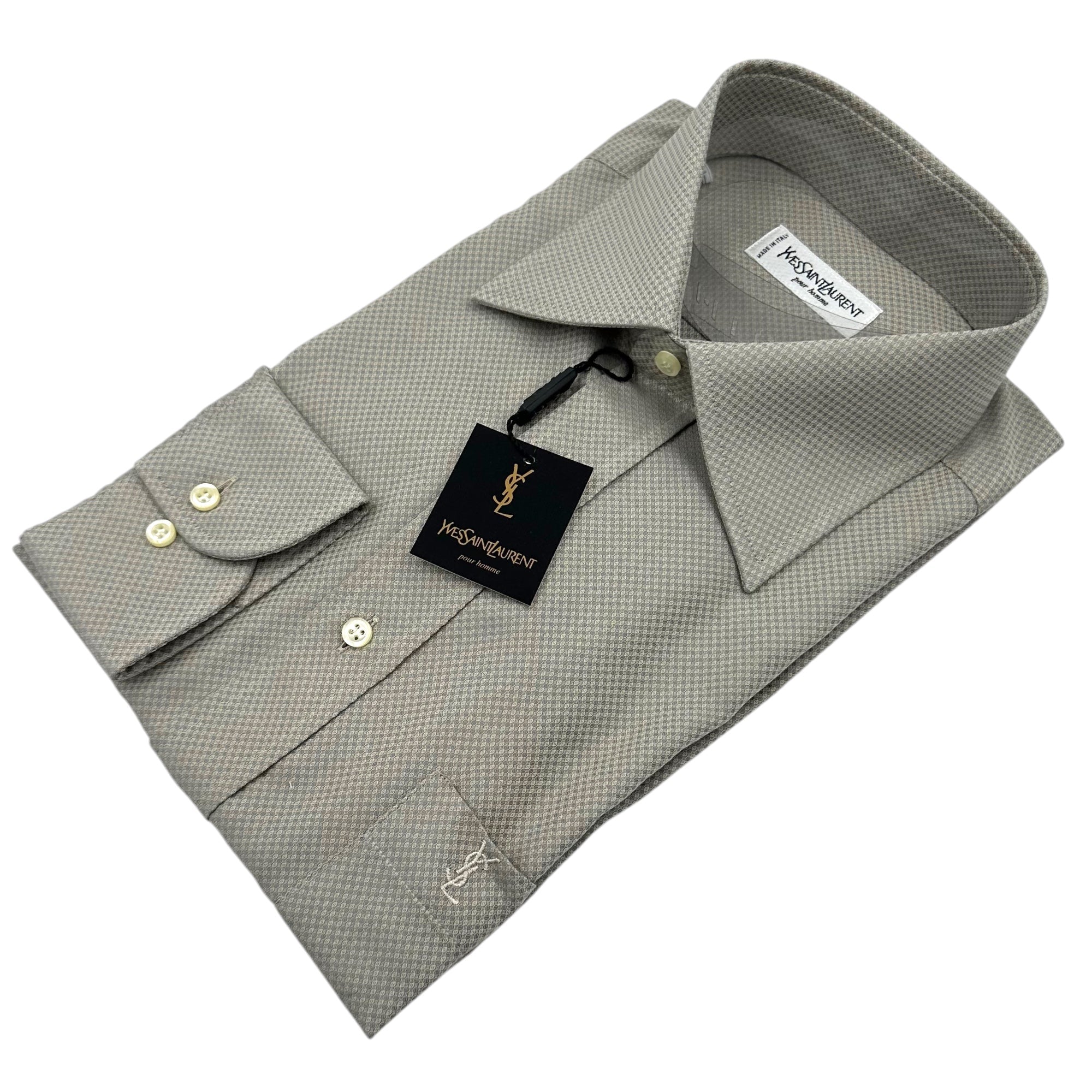 Yves Saint Laurent Vintage Micro-Weave Shirt Pearl Gray Shirt 41/16