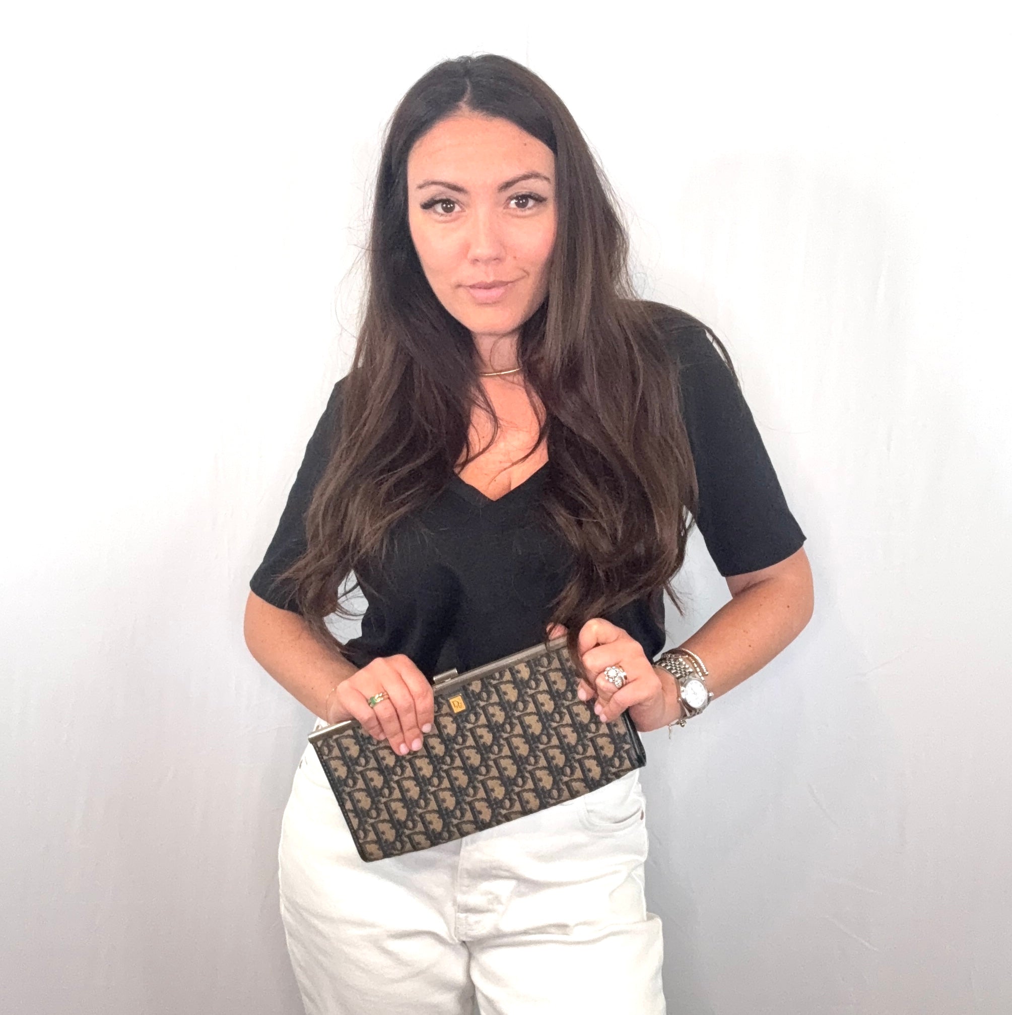 Christian Dior Vintage Blue Oblique Monogram Canvas Clutch Bag