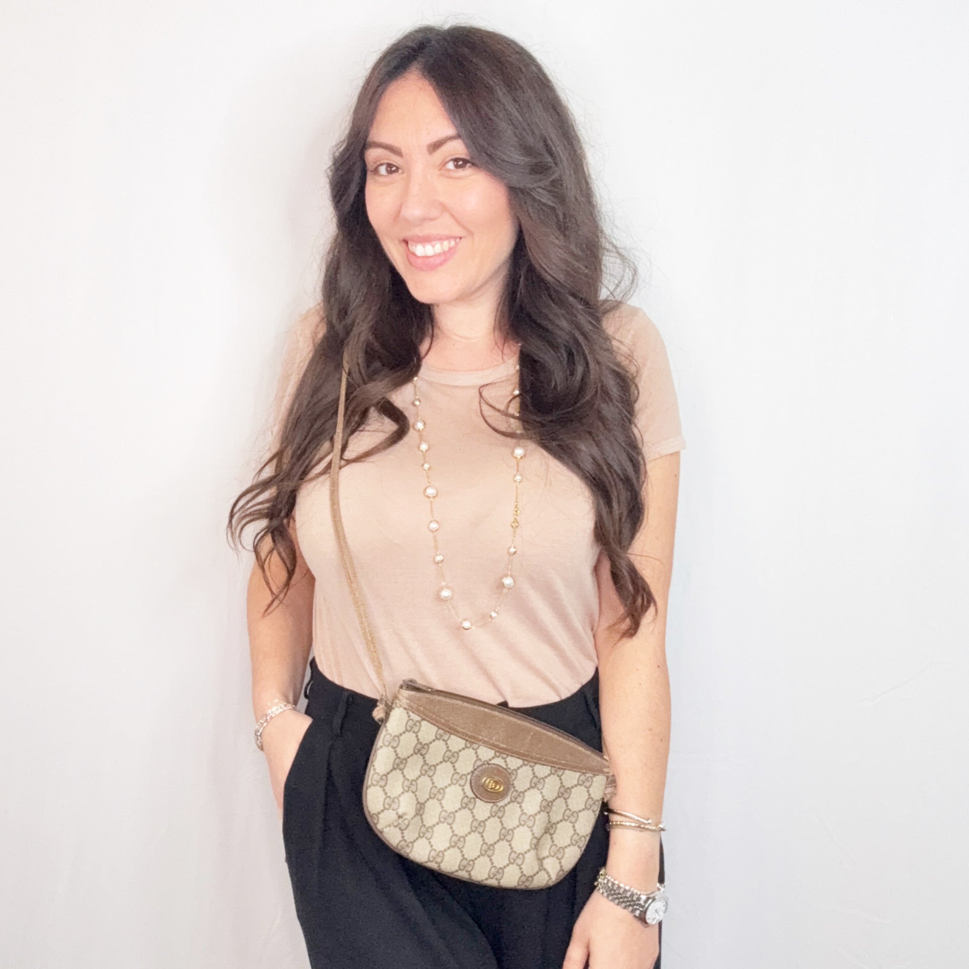 Gucci Vintage Beige Monogram Canvas Mini Crossbody Bag