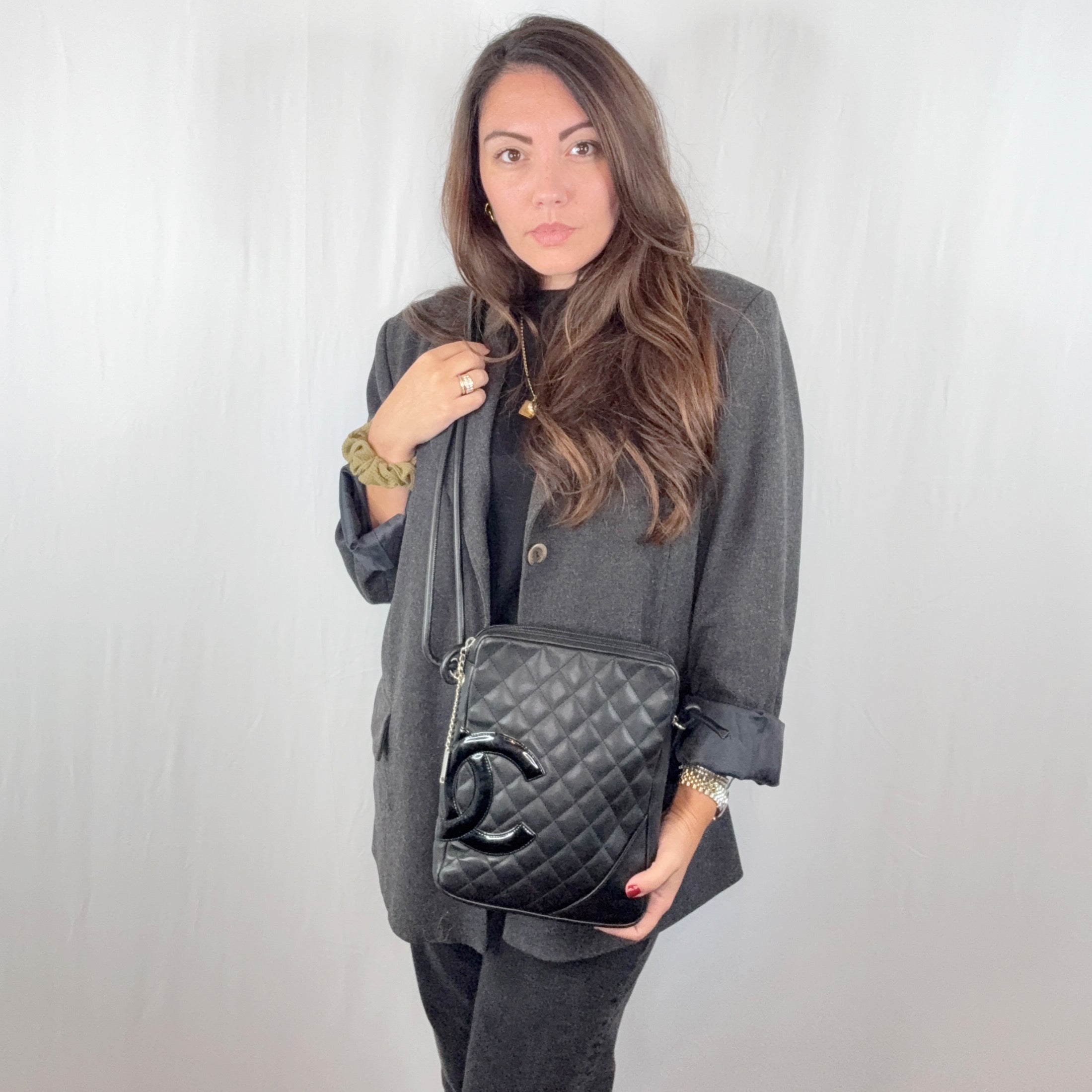 Chanel Black Quilted Leather Cambon Ligne Vertical Crossbody Bag