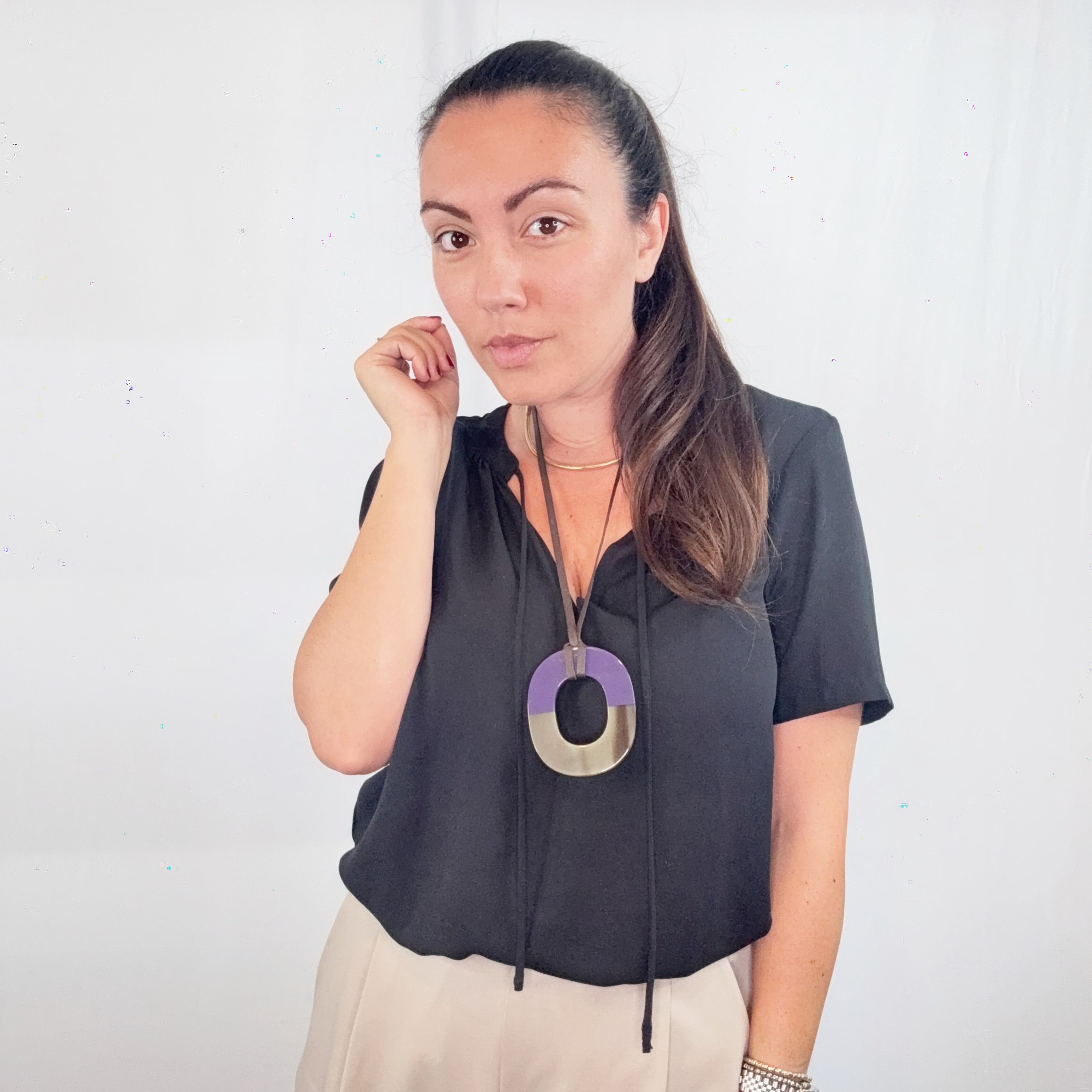 Hermes Paris Isthme Oval Purple Laquered Buffalo Horn Pendant Necklace