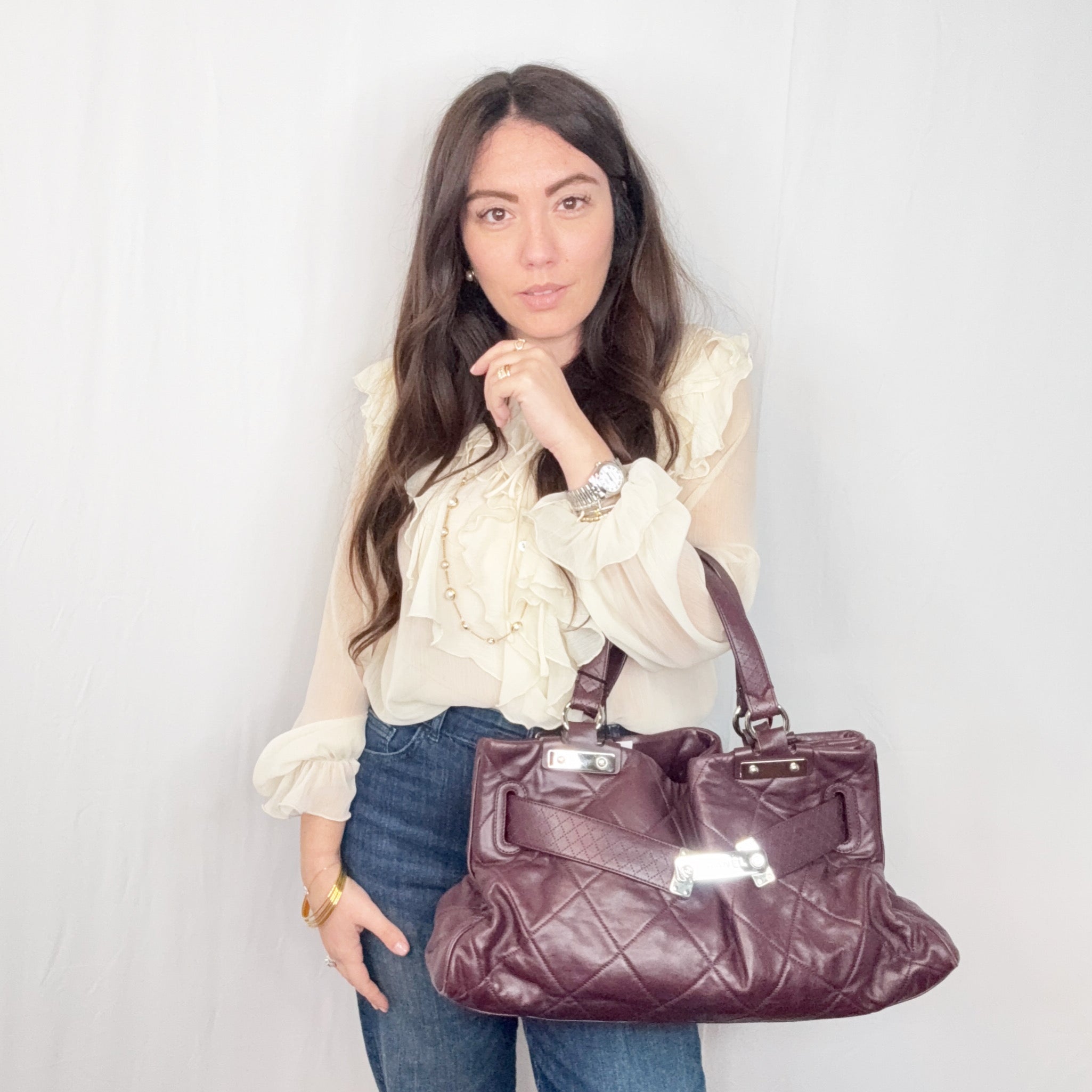 Chanel Limited Ed Purple Quilted Leather Paris-Londres Satchel Bag