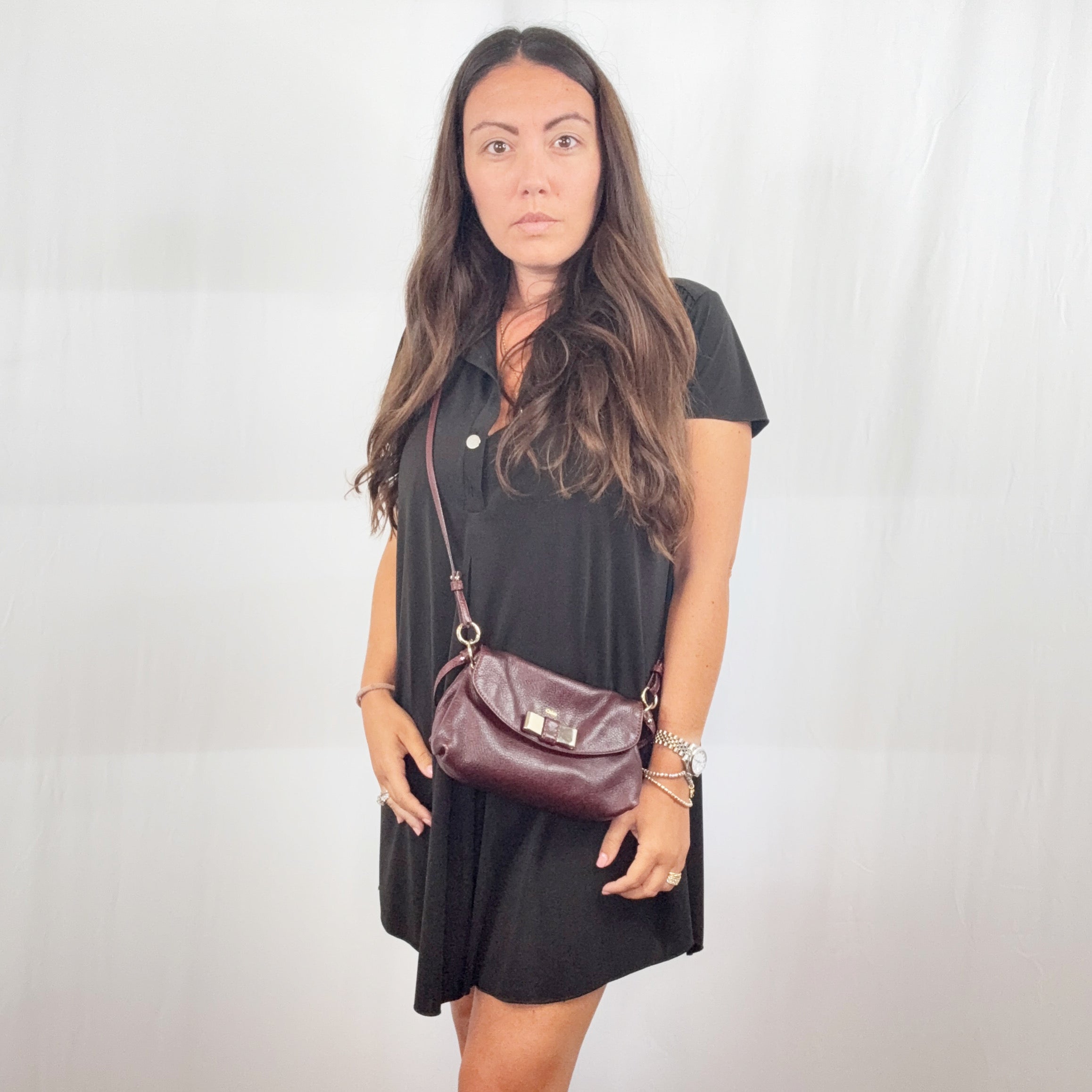 Chloe Purple Burgundy Leather 2 Way Lily Crossbody Bag Handbag