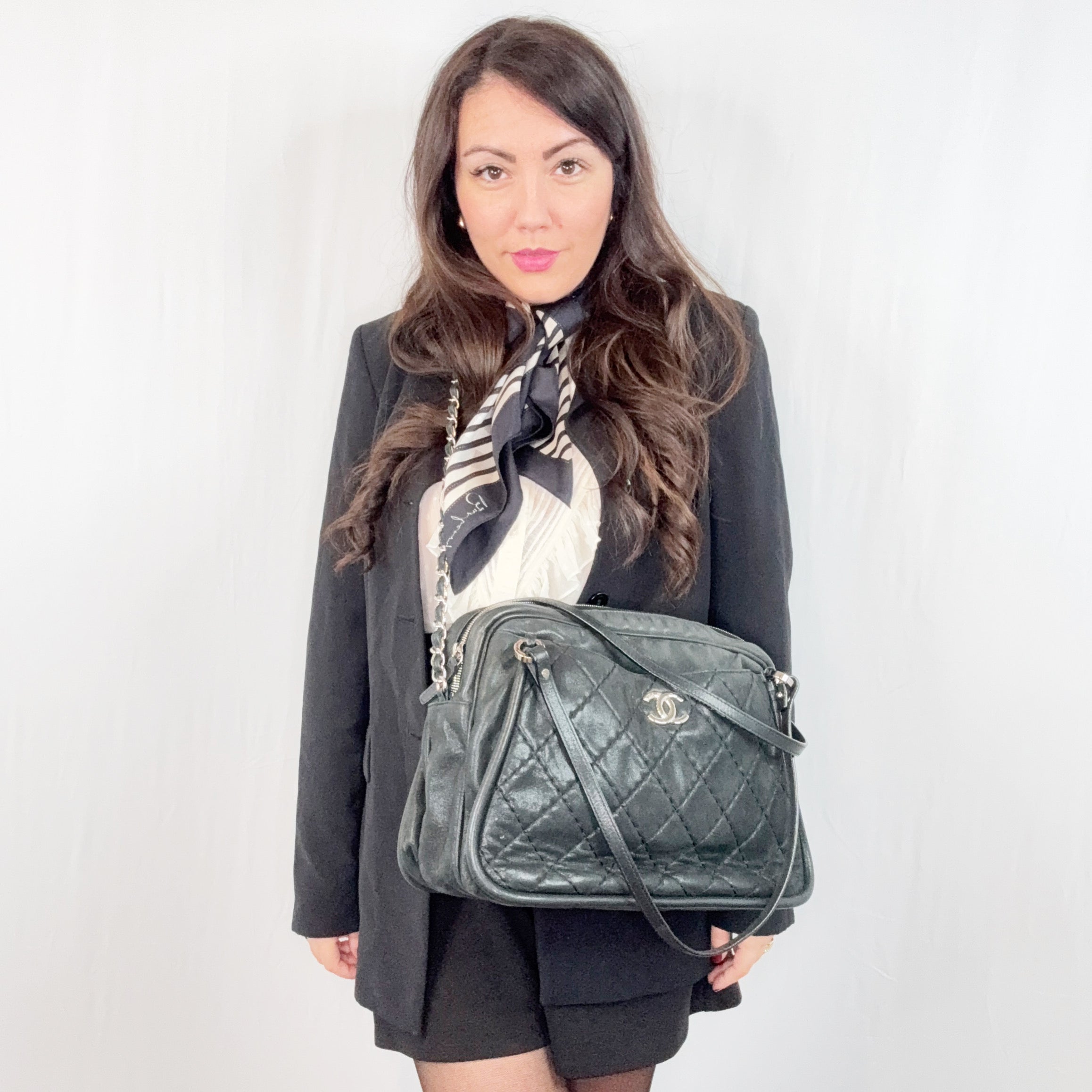 Chanel Black Quilted Leather Relax CC Camera Shoulder Bag