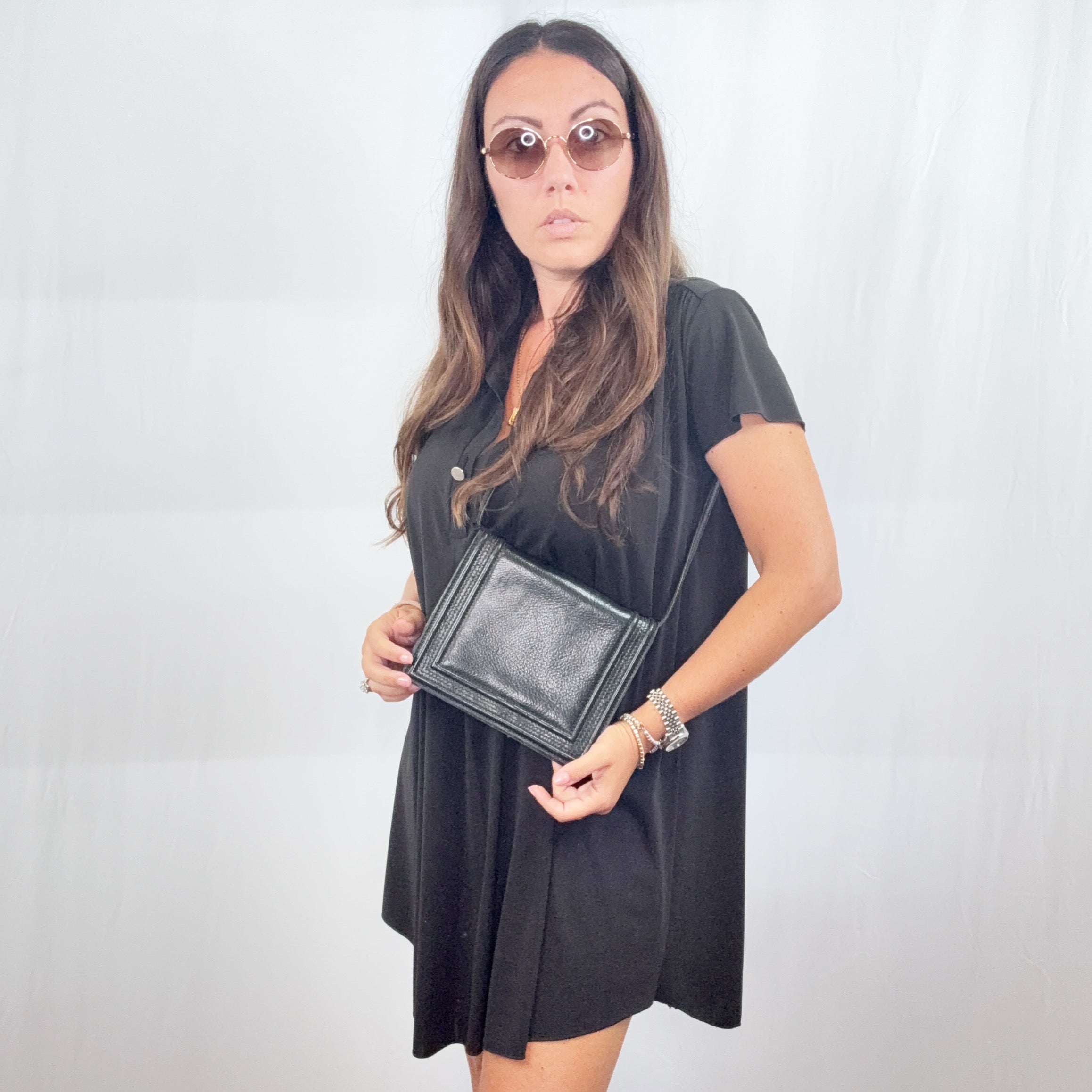 Borsa piccola convertibile in pelle nera vintage Yves Saint Laurent