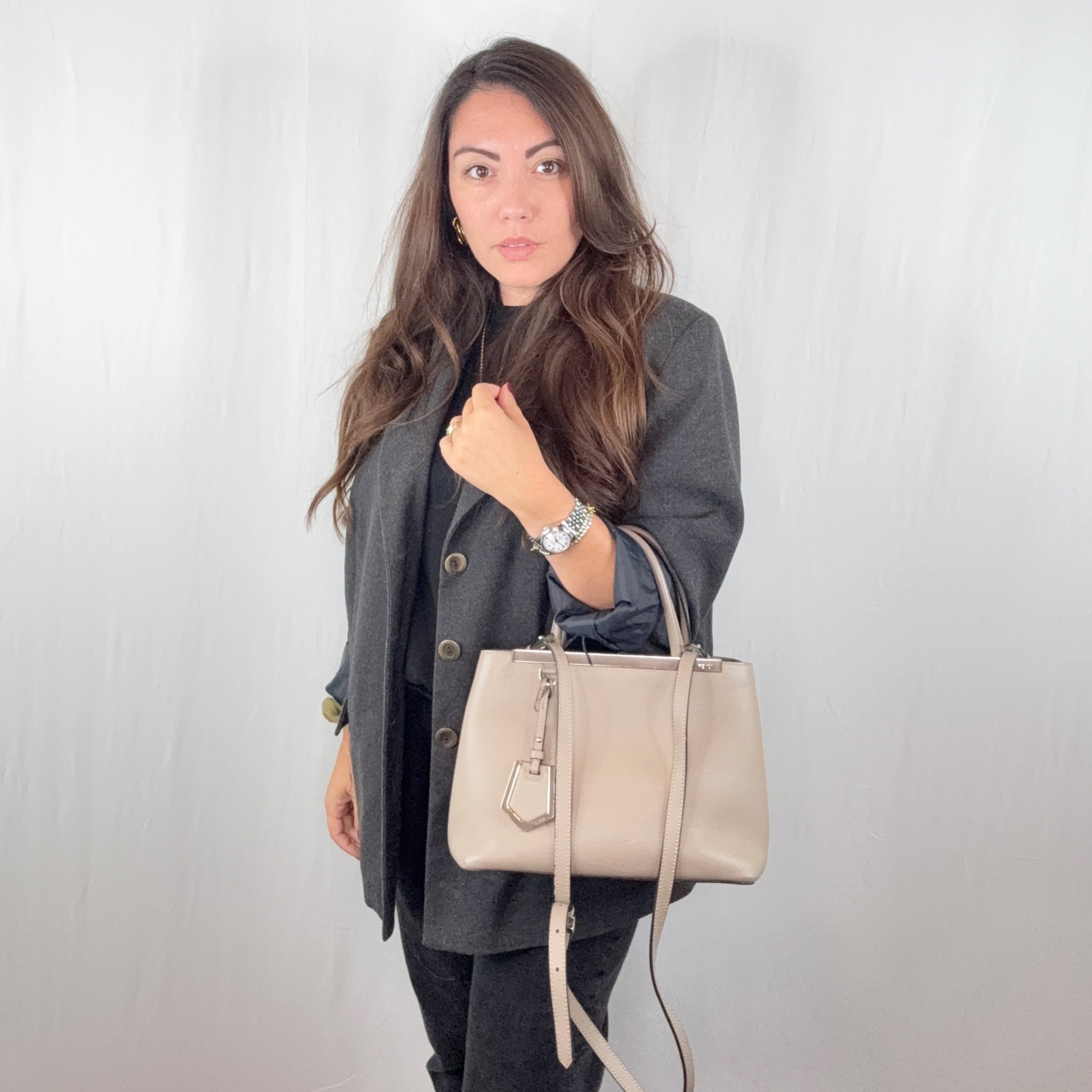 Fendi Grey Leather Petite 2 Jours Tote Handbag with Shoulder Strap