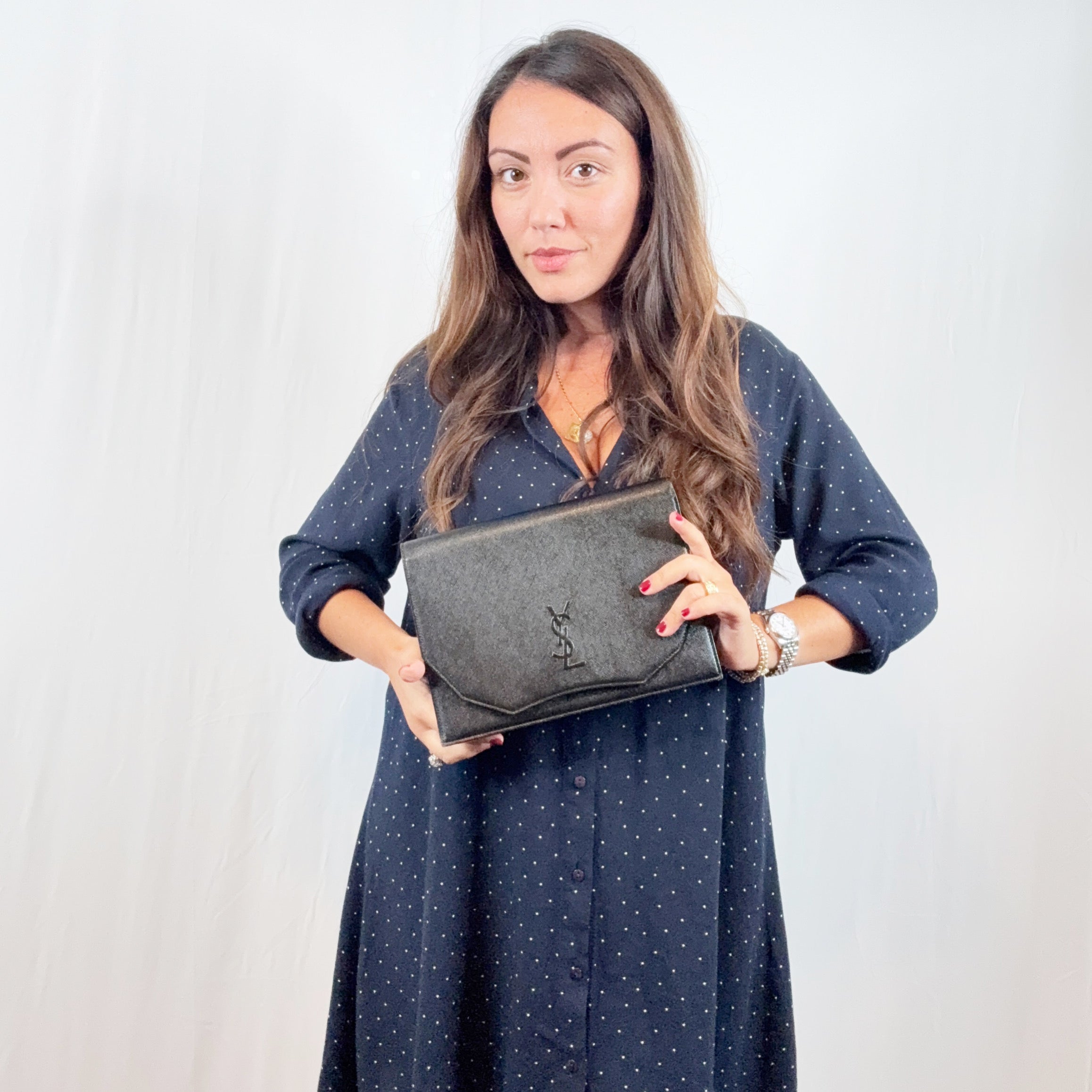 Yves Saint Laurent Vintage Black Leather YSL Logo Purse Clutch Bag