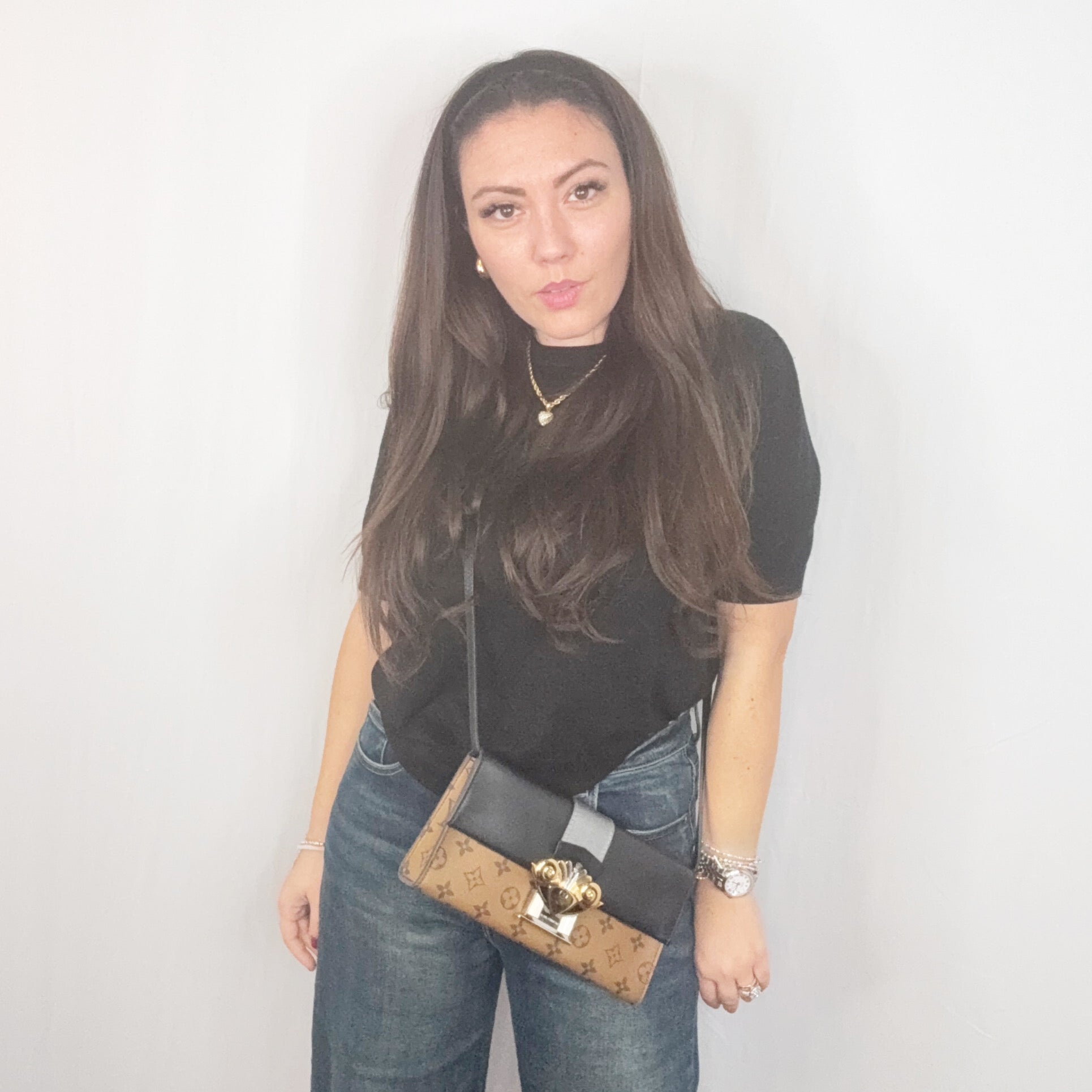 Louis Vuitton Monogram Reverse Canvas Column Clutch Pochette Bag