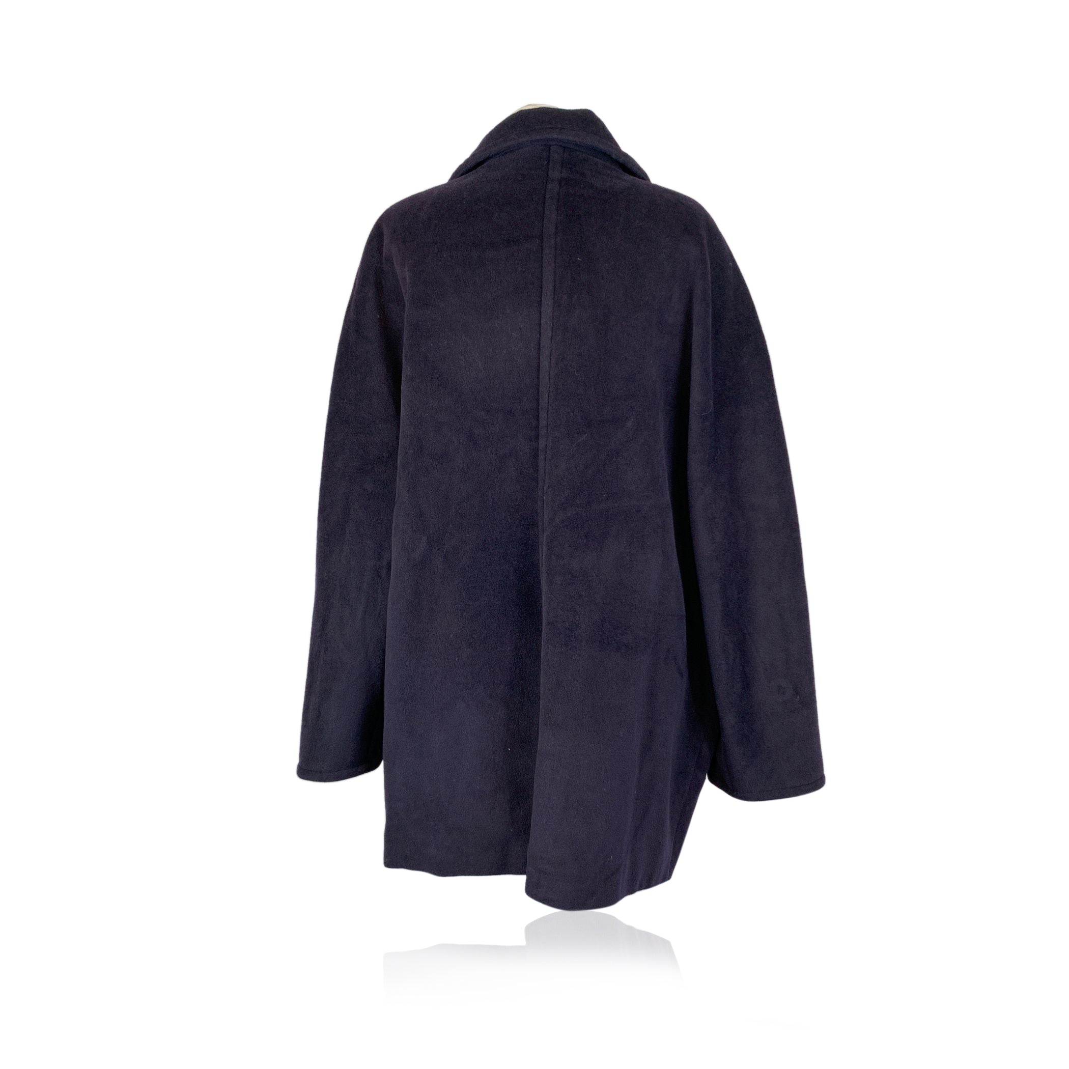 Max Mara Vintage Navy Blue Wool Double Breasted Coat Size 48 IT
