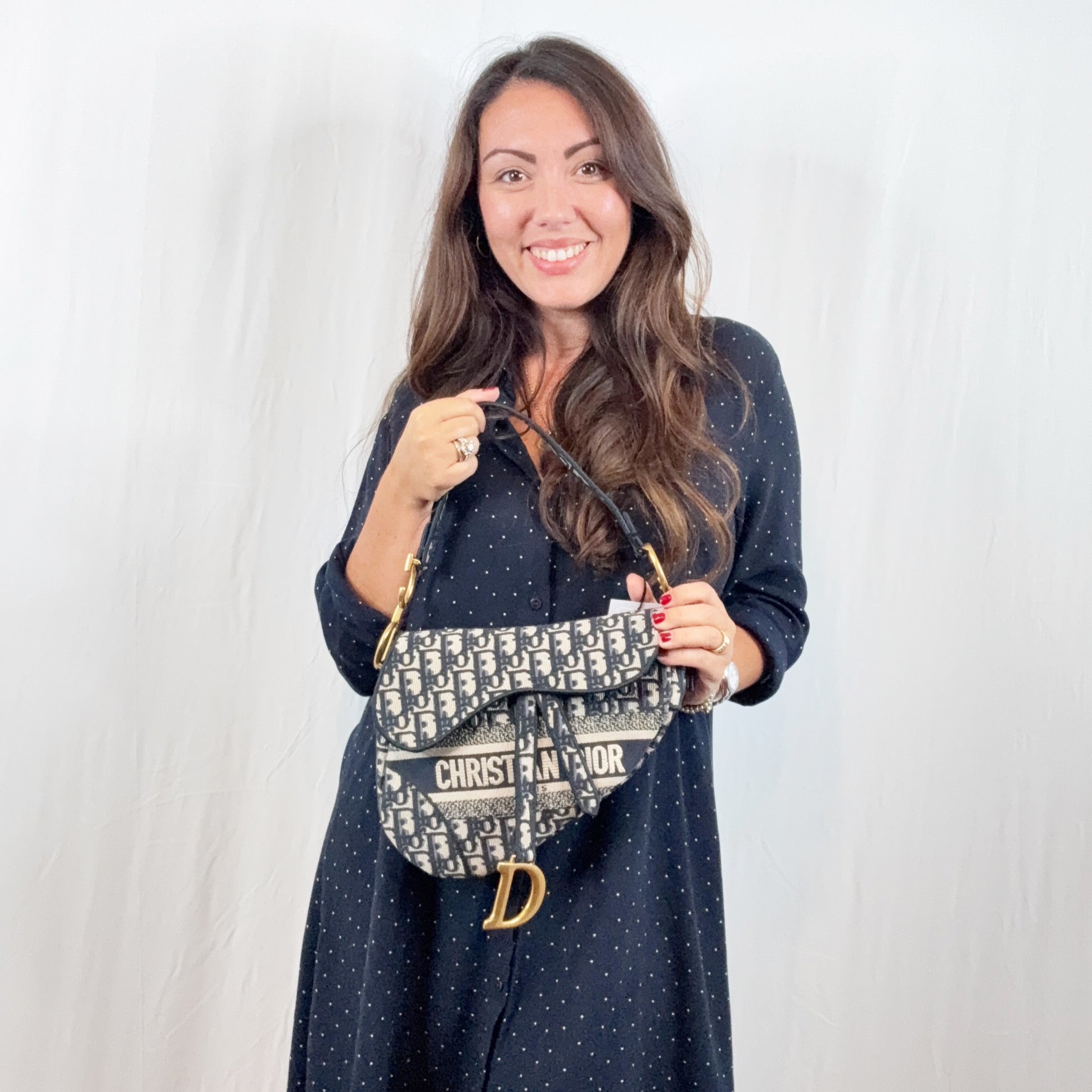 Christian Dior Blue Jacquard Oblique Canvas Embroidery Saddle Bag