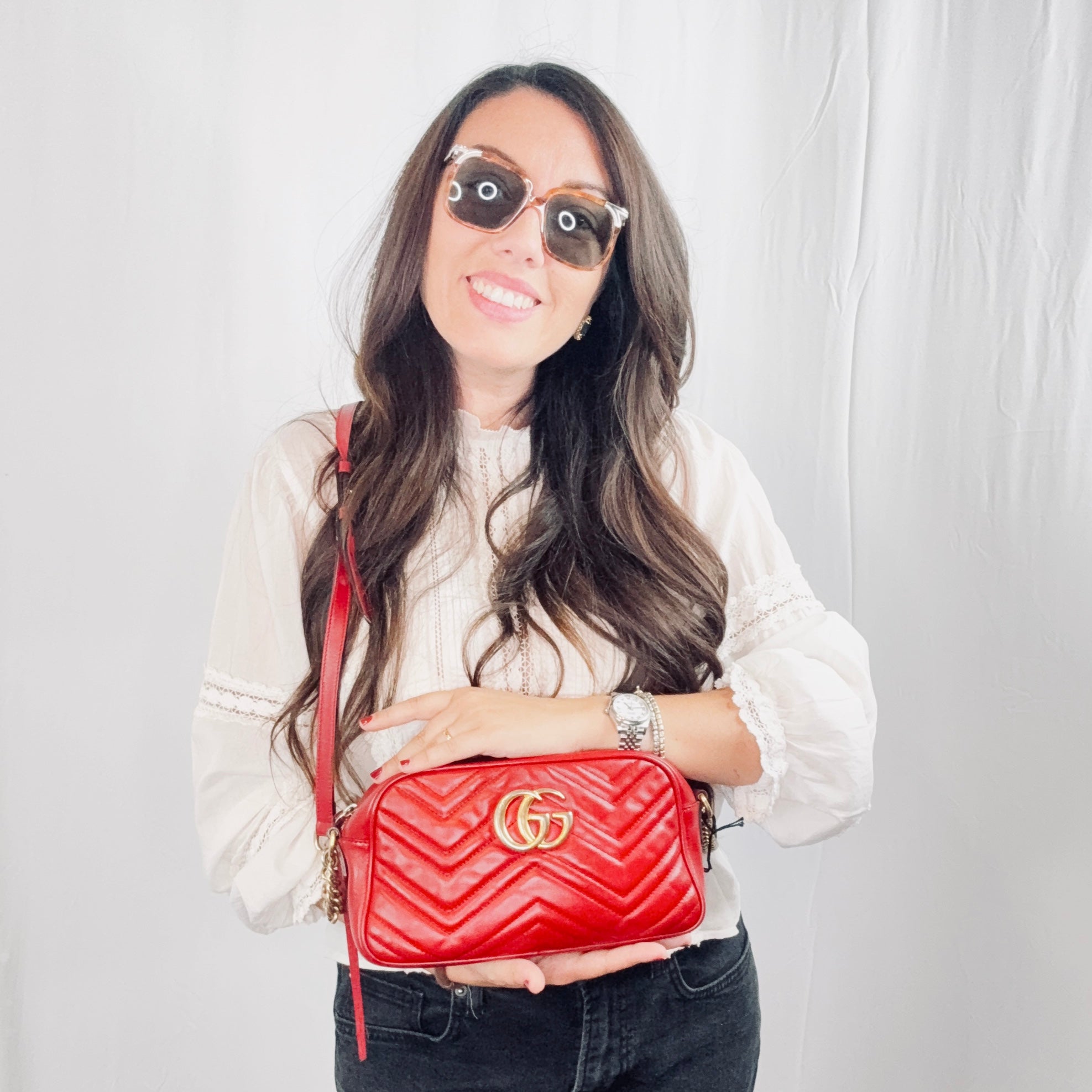 Borsa a tracolla Gucci GG Marmont matelassè in pelle rossa piccola