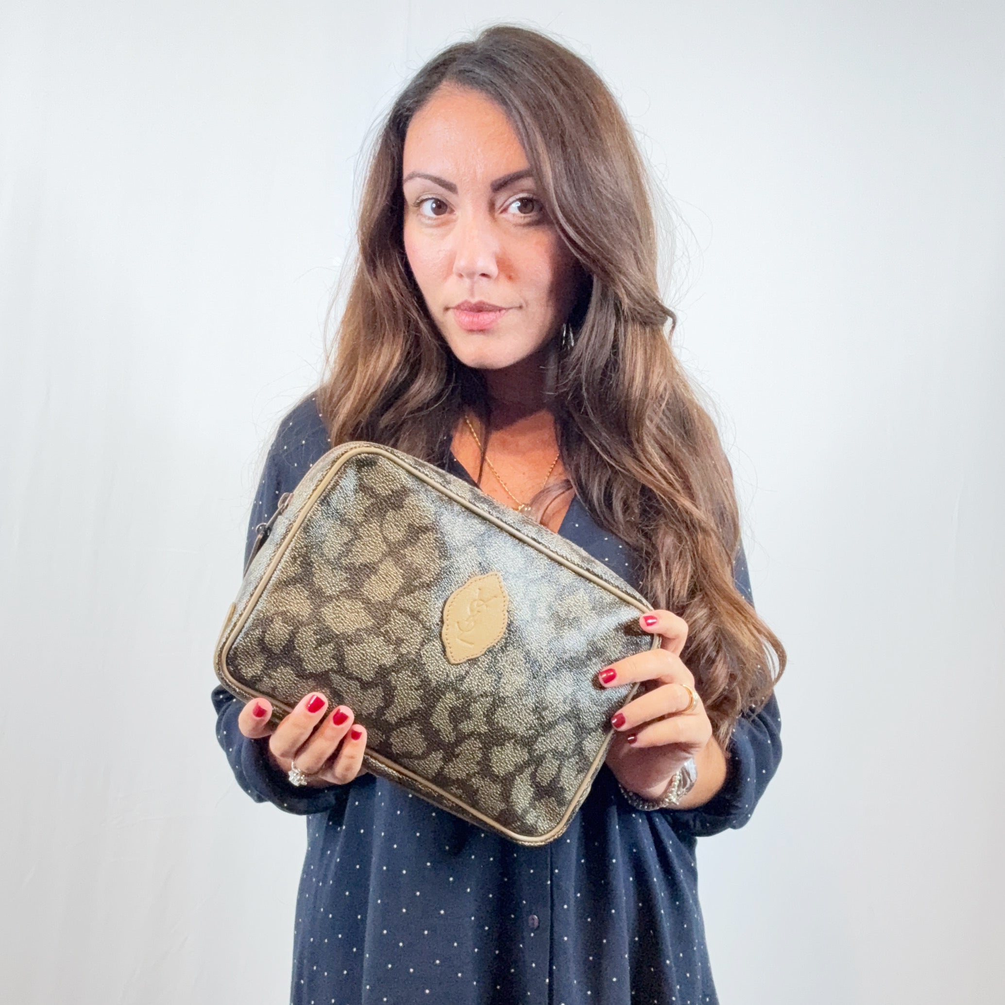 Yves Saint Laurent Vintage Giraffe Print Canvas Clutch Cosmetic Bag