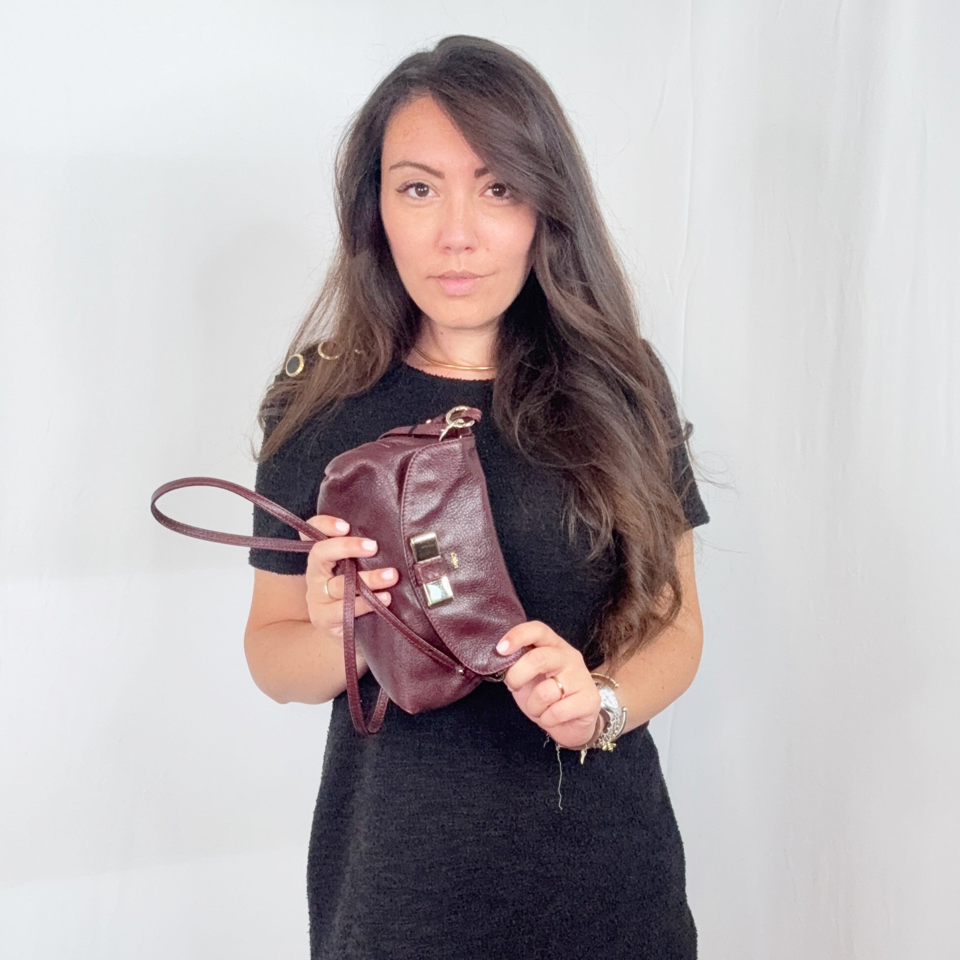 Borsa a tracolla Chloe Burgundy Purple in pelle Lily bidirezionale